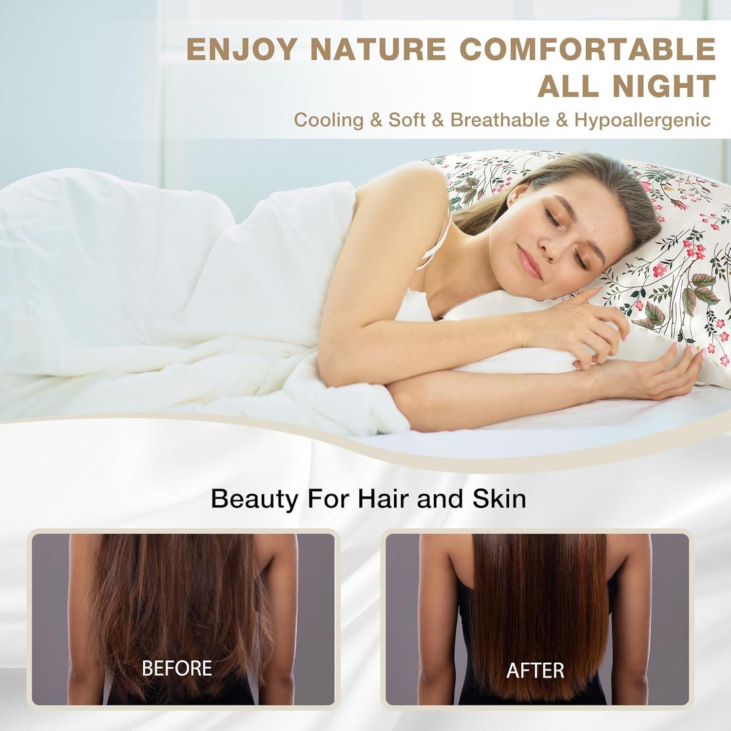 Funda de Almohada de Seda MANSPHIL Queen Floral Verde Salvia