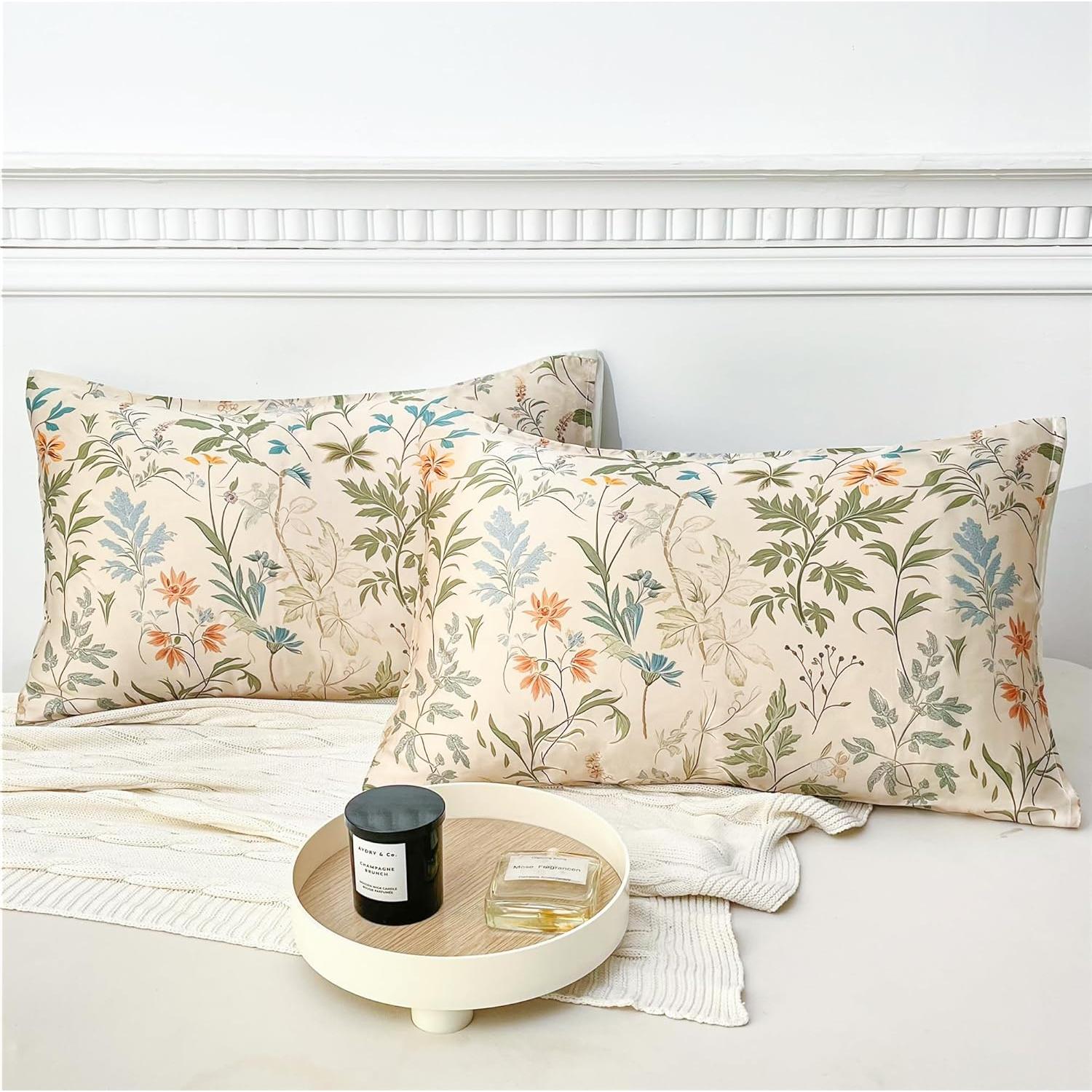 Funda de Almohada de Seda MANSPHIL Queen Floral Verde Salvia