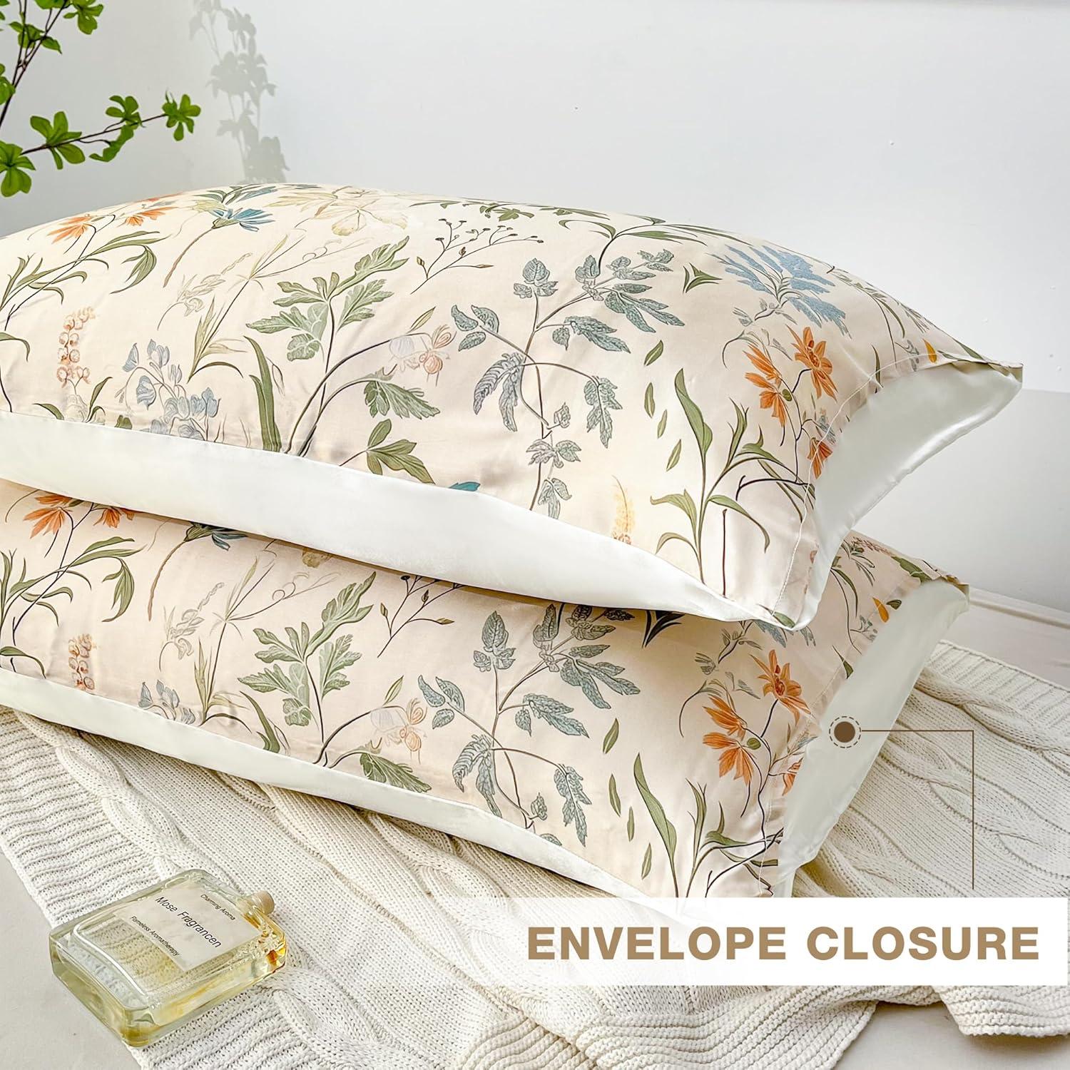Funda de Almohada de Seda MANSPHIL Queen Floral Verde Salvia