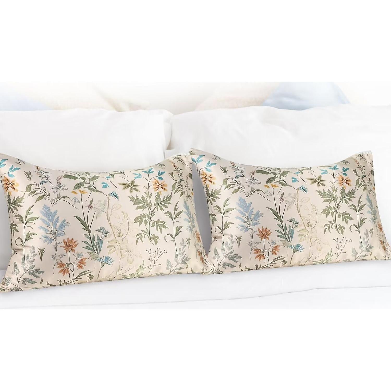 Funda de Almohada de Seda MANSPHIL Queen Floral Verde Salvia