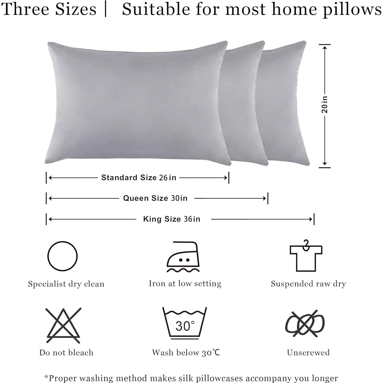 Funda de Almohada de Seda Sutuo Home 2 Pack 100% Morera 51x66 cm Gris