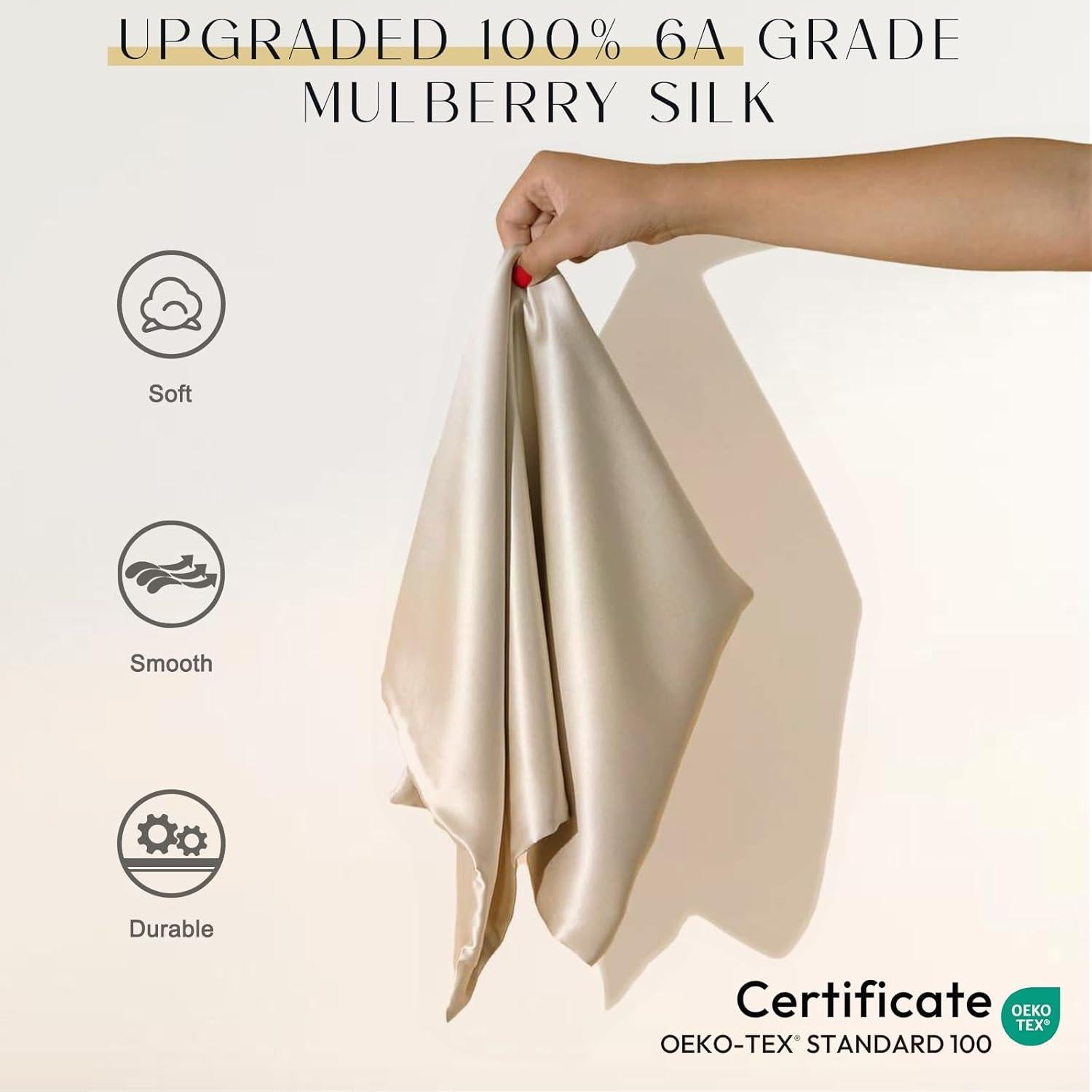 Funda de Almohada de Seda ZIMASILK 100% Pura 50.8x66cm Beige