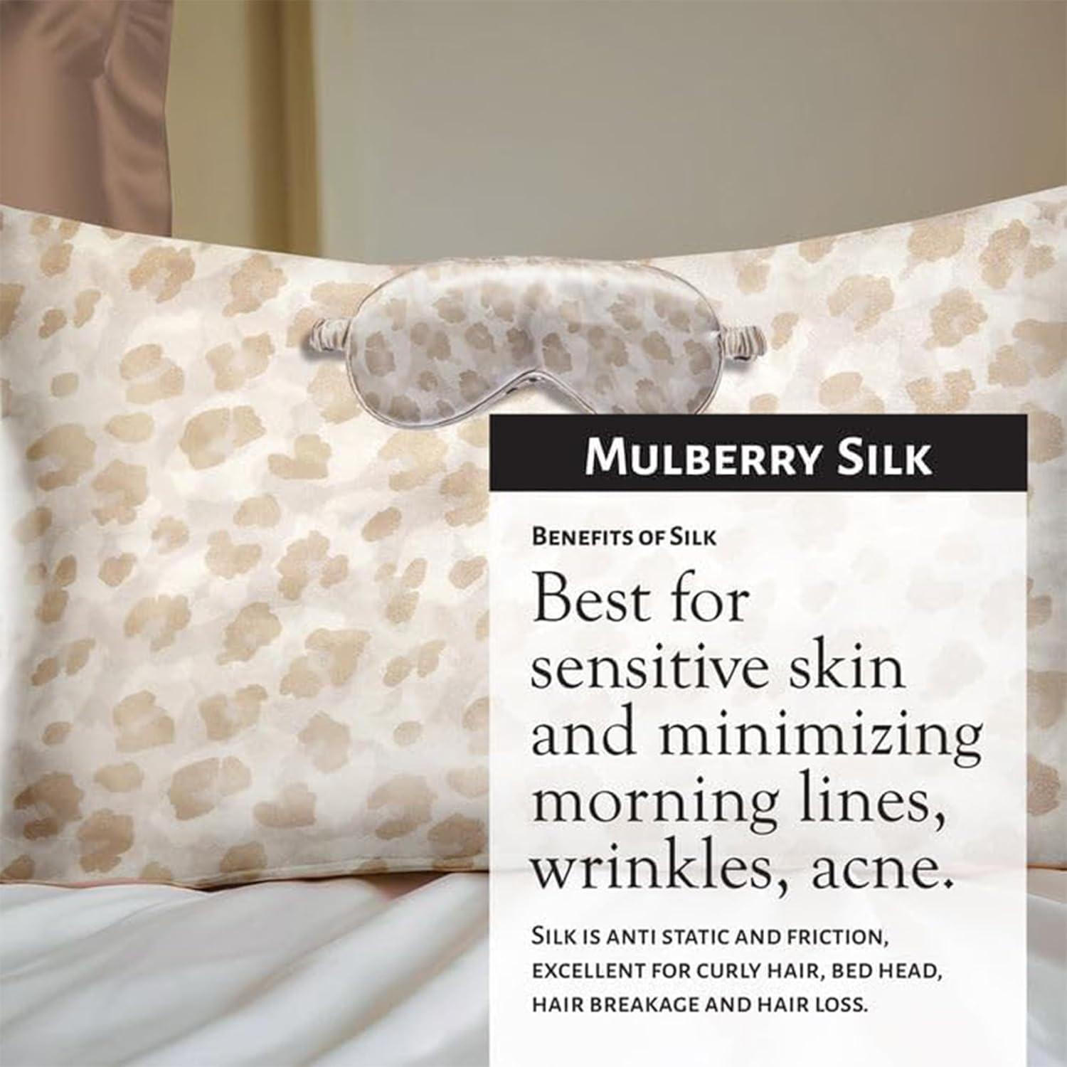 Juego de Funda de Almohada de Seda Morera Queen Leopardo