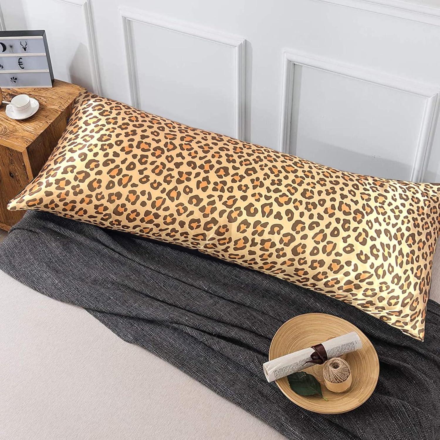 Funda de Almohada de Satén LCBD Cuerpo 20x54 Leopardo Dorado