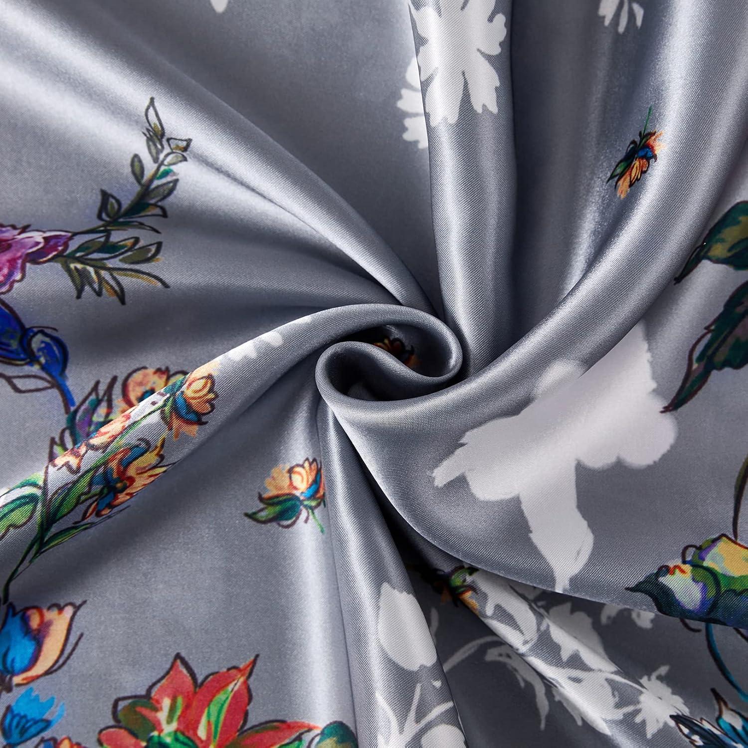 Funda de Almohada de Satén NASUMR Queen 2 Piezas Floral Gris