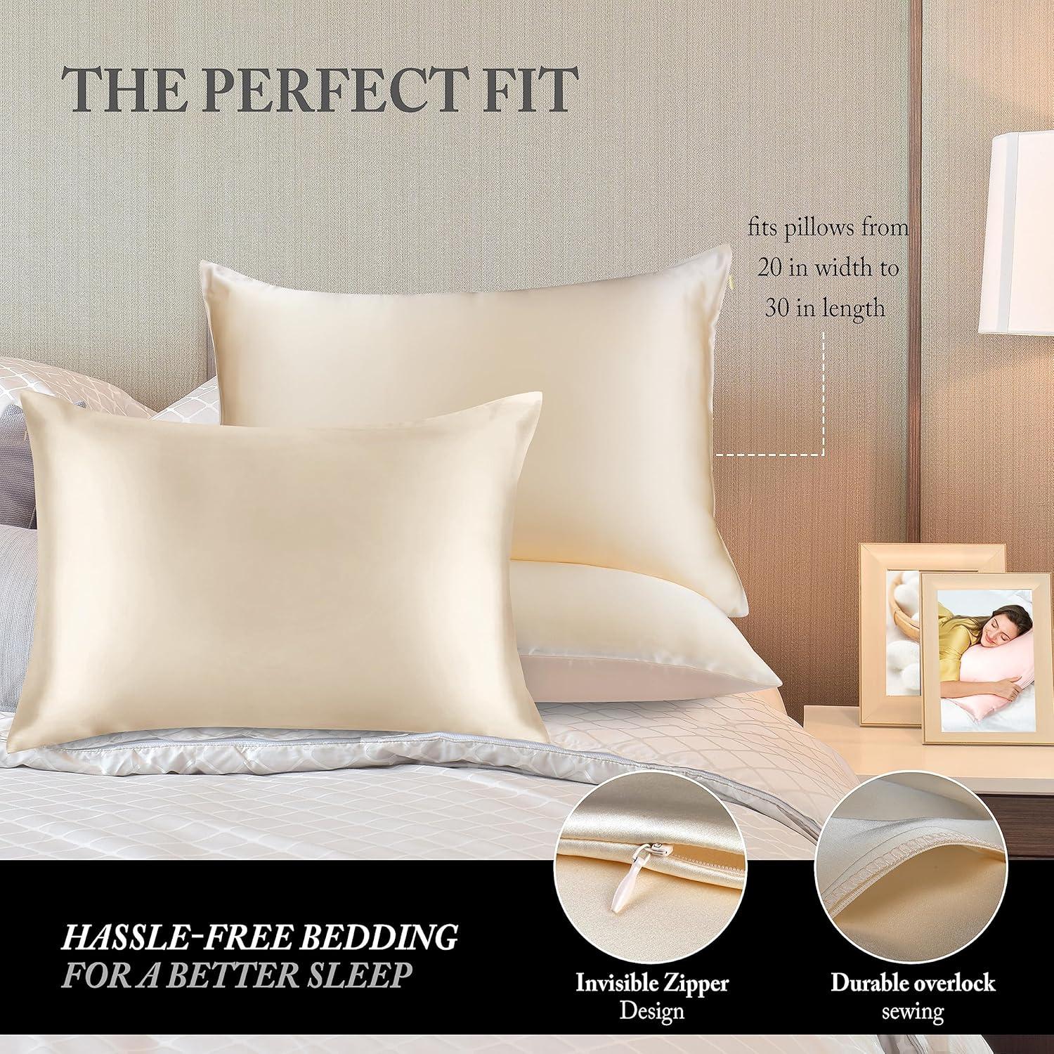 Funda de Almohada de Seda J JIMOO Reina 600 Hilos Champagne - 10 Piezas