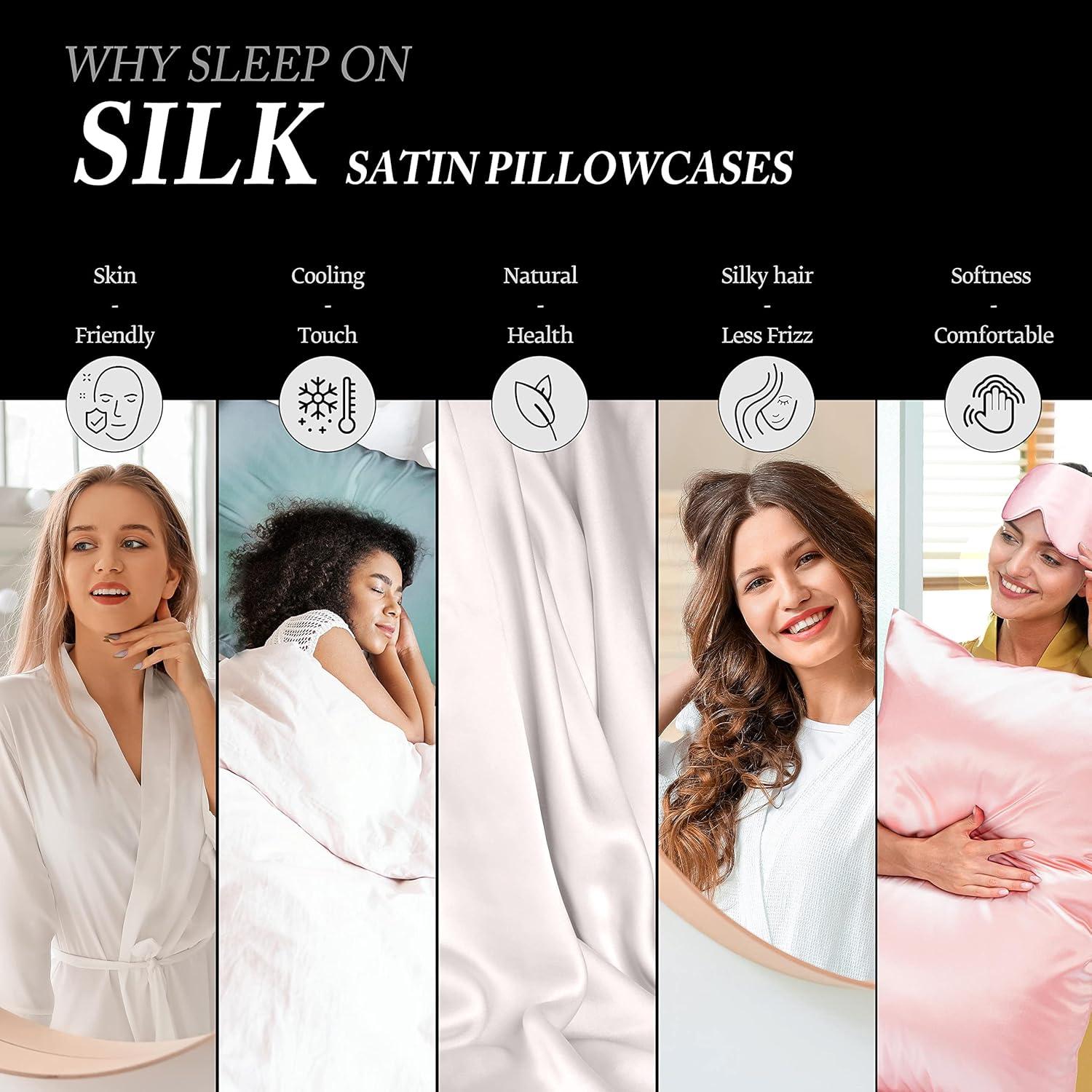 Funda de Almohada de Seda J JIMOO Reina 600 Hilos Champagne - 10 Piezas