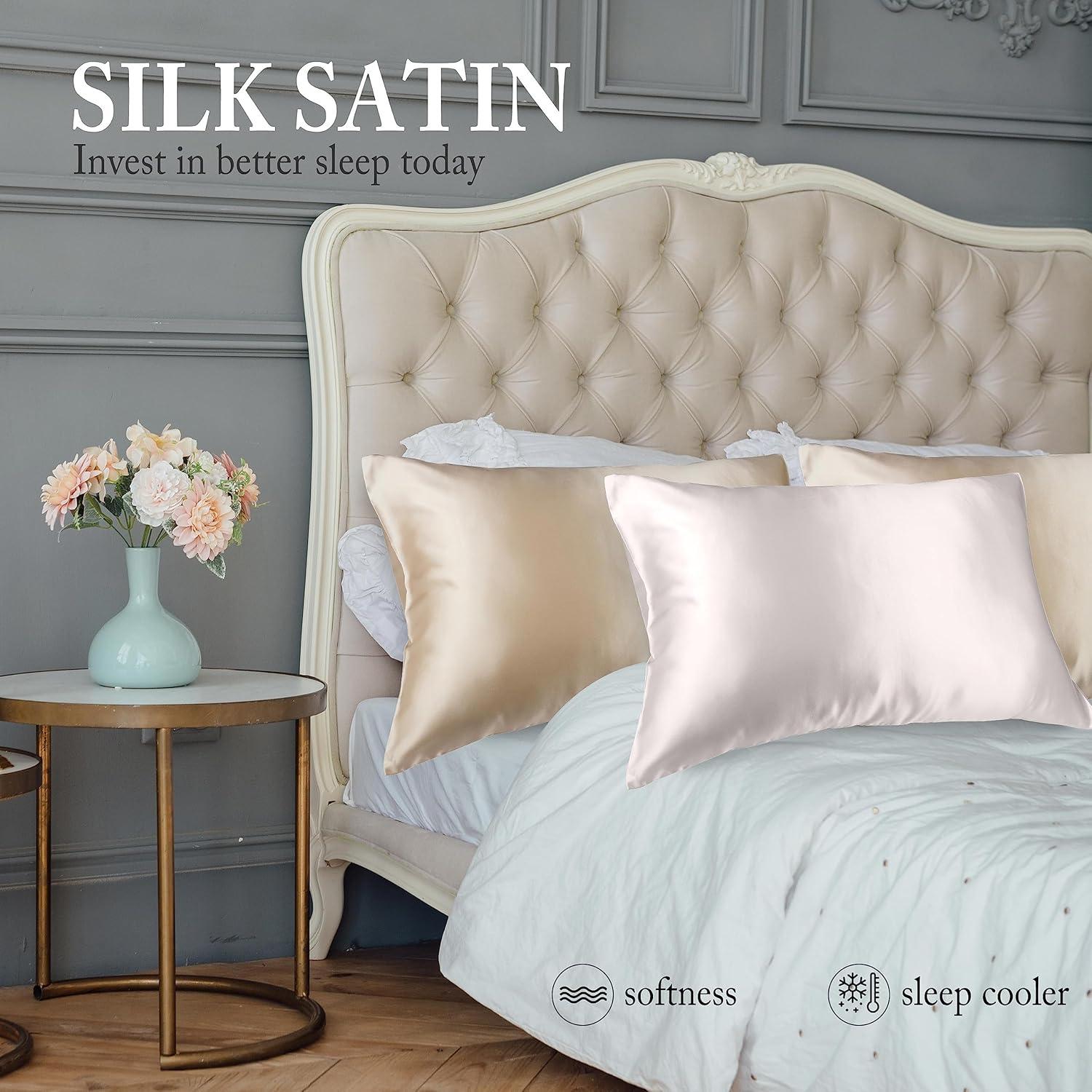 Funda de Almohada de Seda J JIMOO Reina 600 Hilos Champagne - 10 Piezas