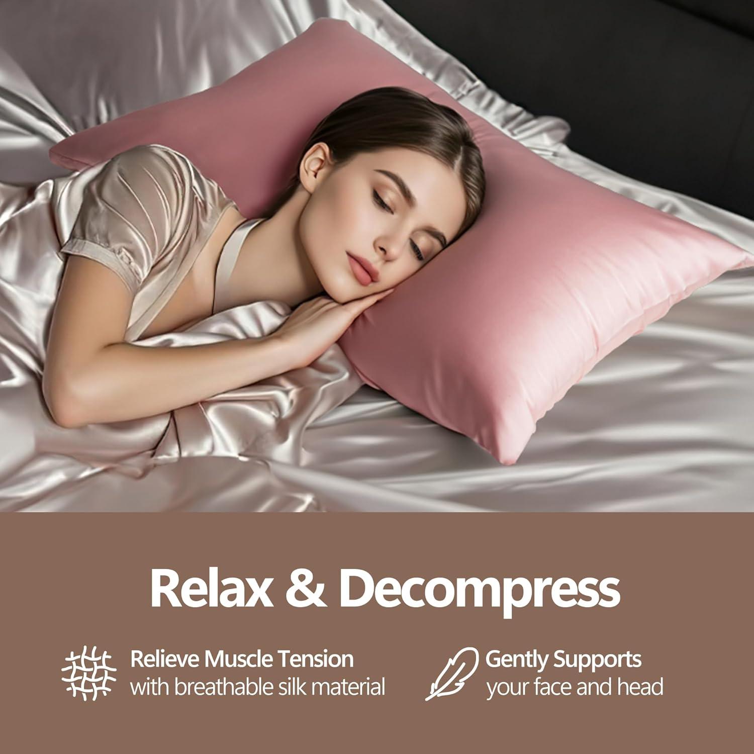 Funda de Almohada de Seda 100% Morera FCHJXTL Estándar Rosa