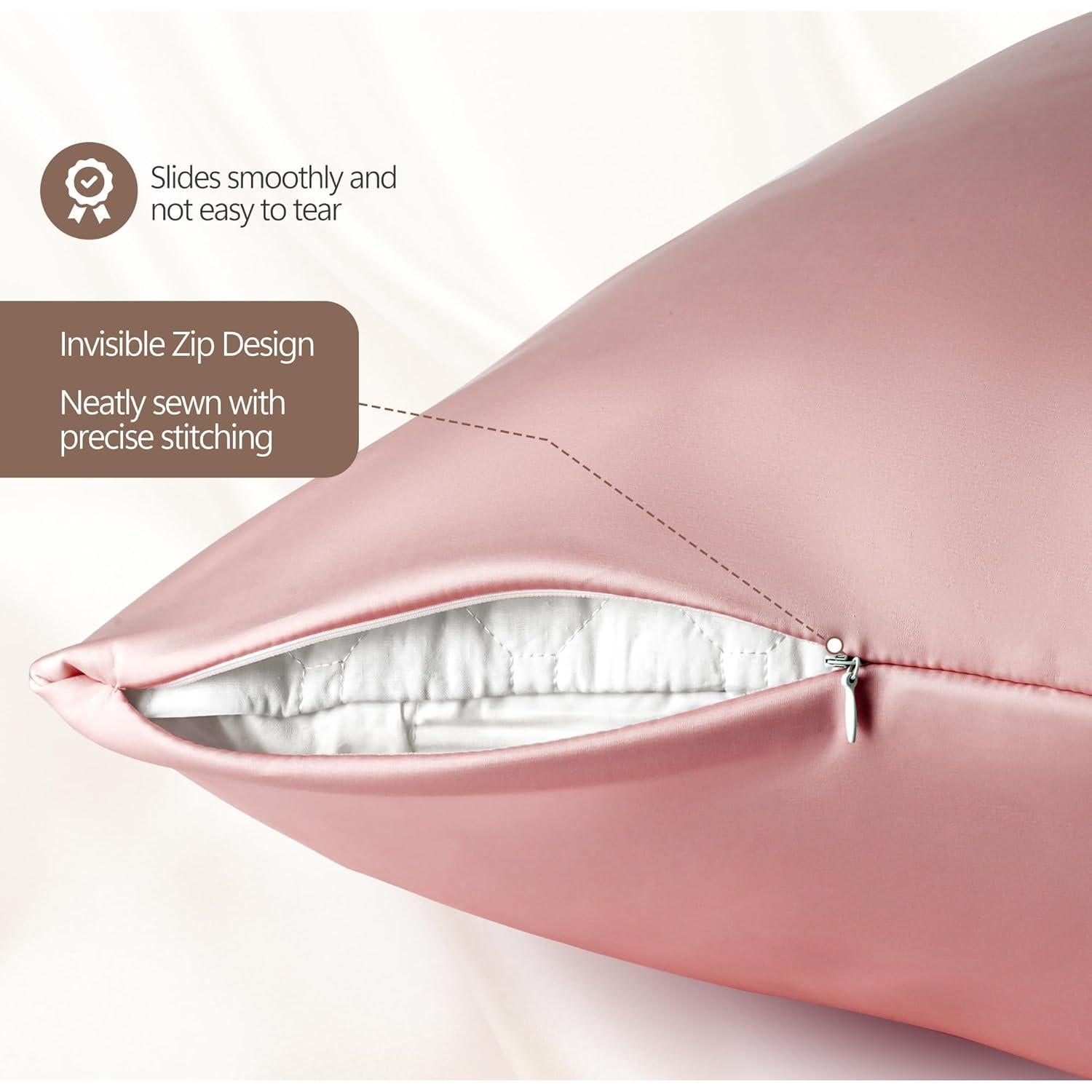 Funda de Almohada de Seda 100% Morera FCHJXTL Estándar Rosa