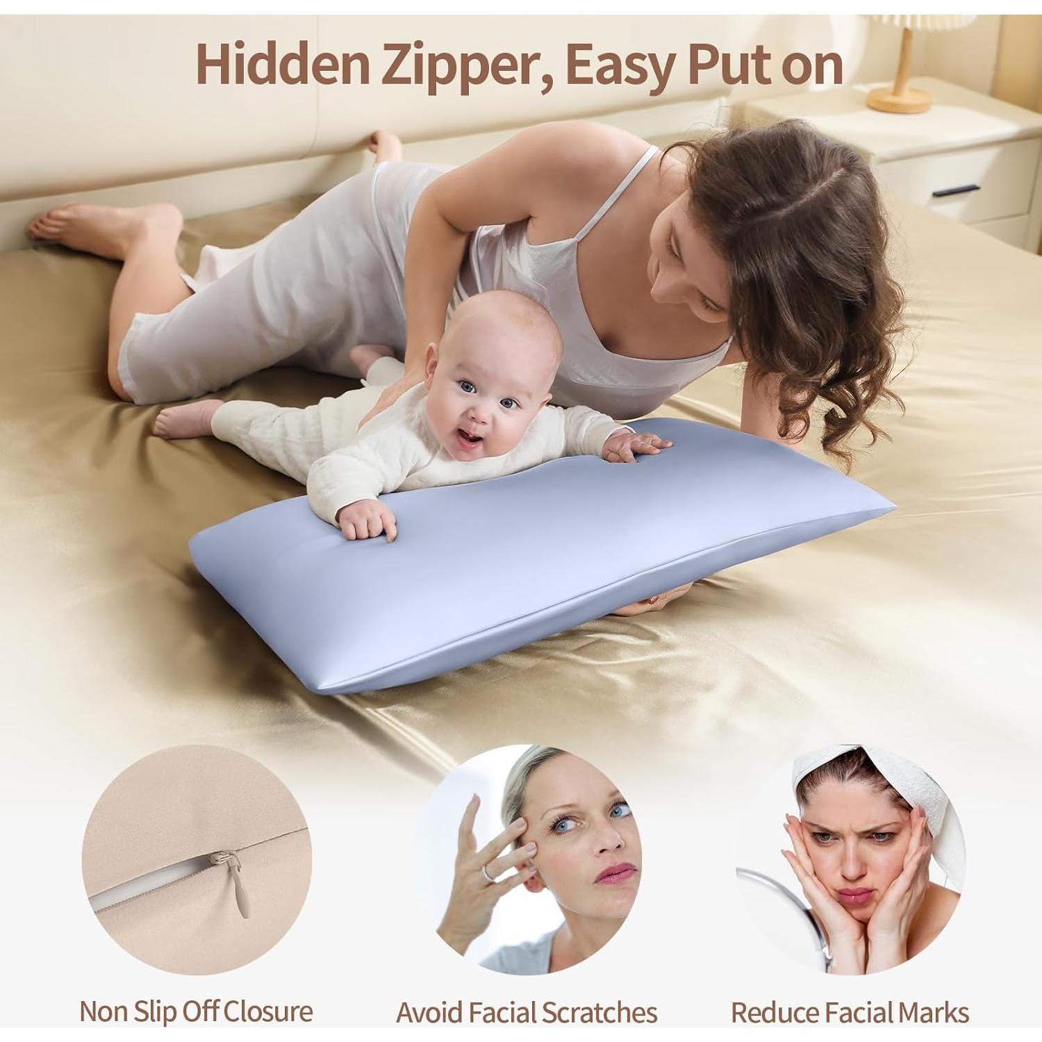 Funda de Almohada de Seda KAAHYNNO King 91x51 cm Gris