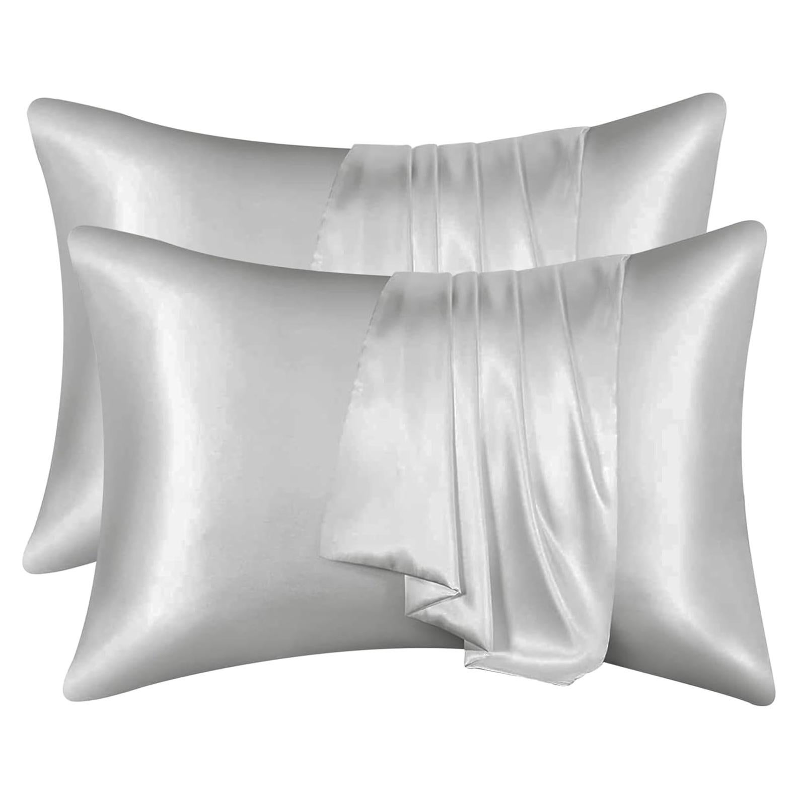 Fundas de Almohada de Seda ASXEU 2 Paquete Estándar Gris