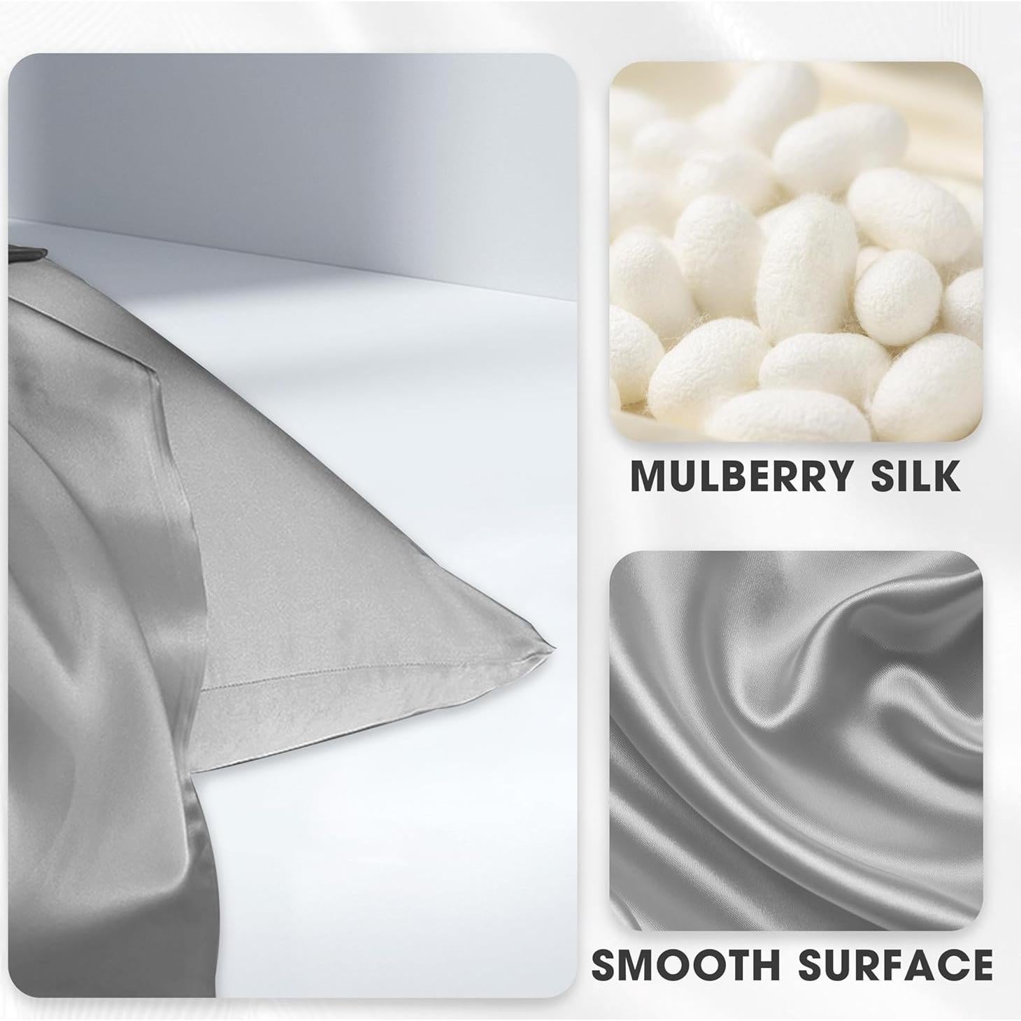 Fundas de Almohada de Seda ASXEU 2 Paquete Estándar Gris