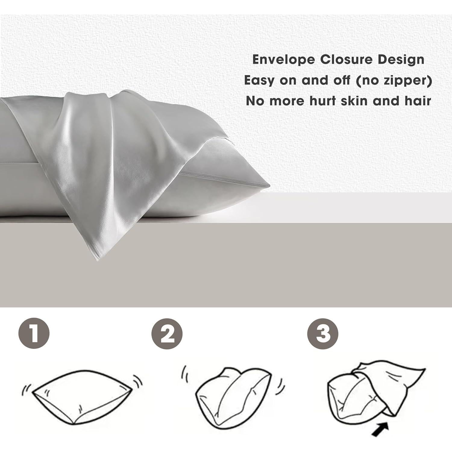 Fundas de Almohada de Seda ASXEU 2 Paquete Estándar Gris