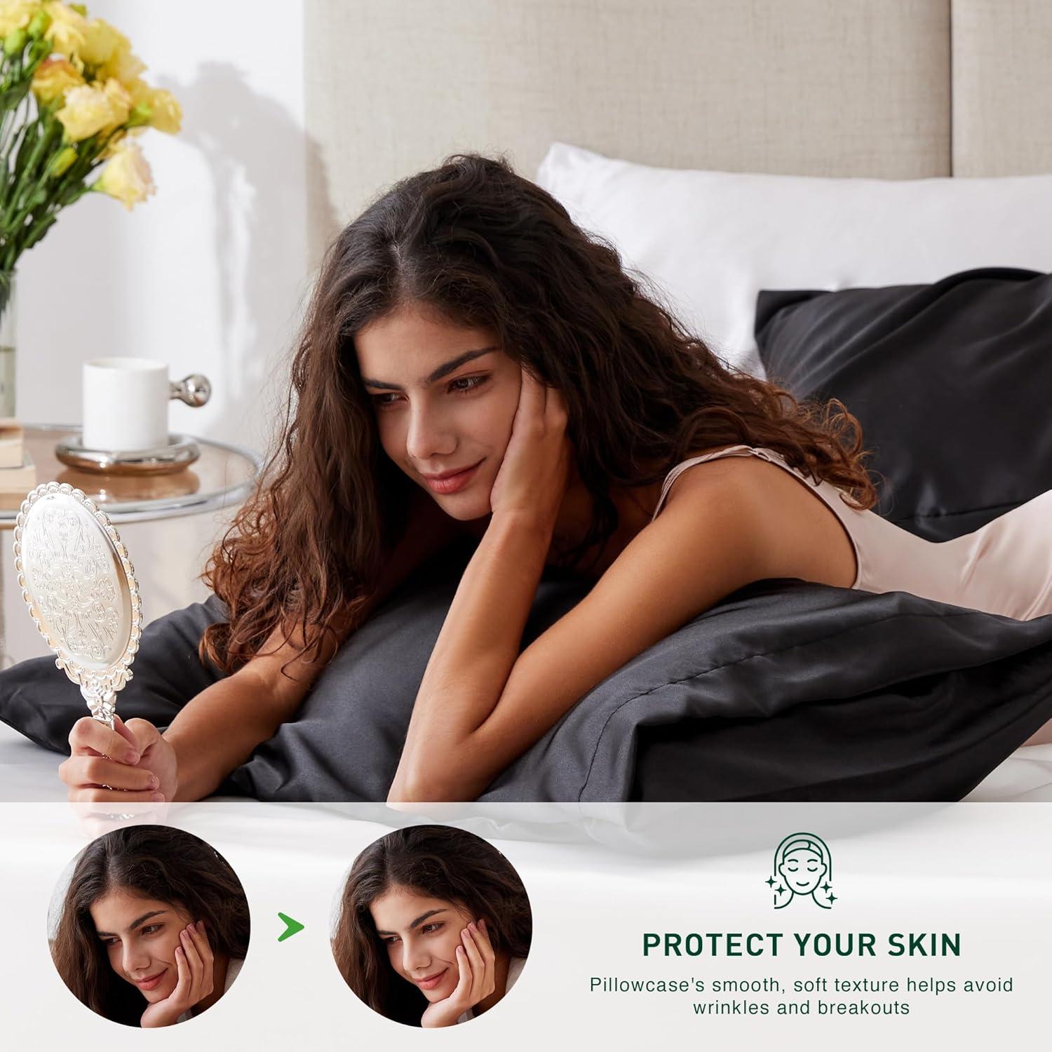 Juego de 2 Fundas de Almohada de Satén Love's Cabin Queen Negro