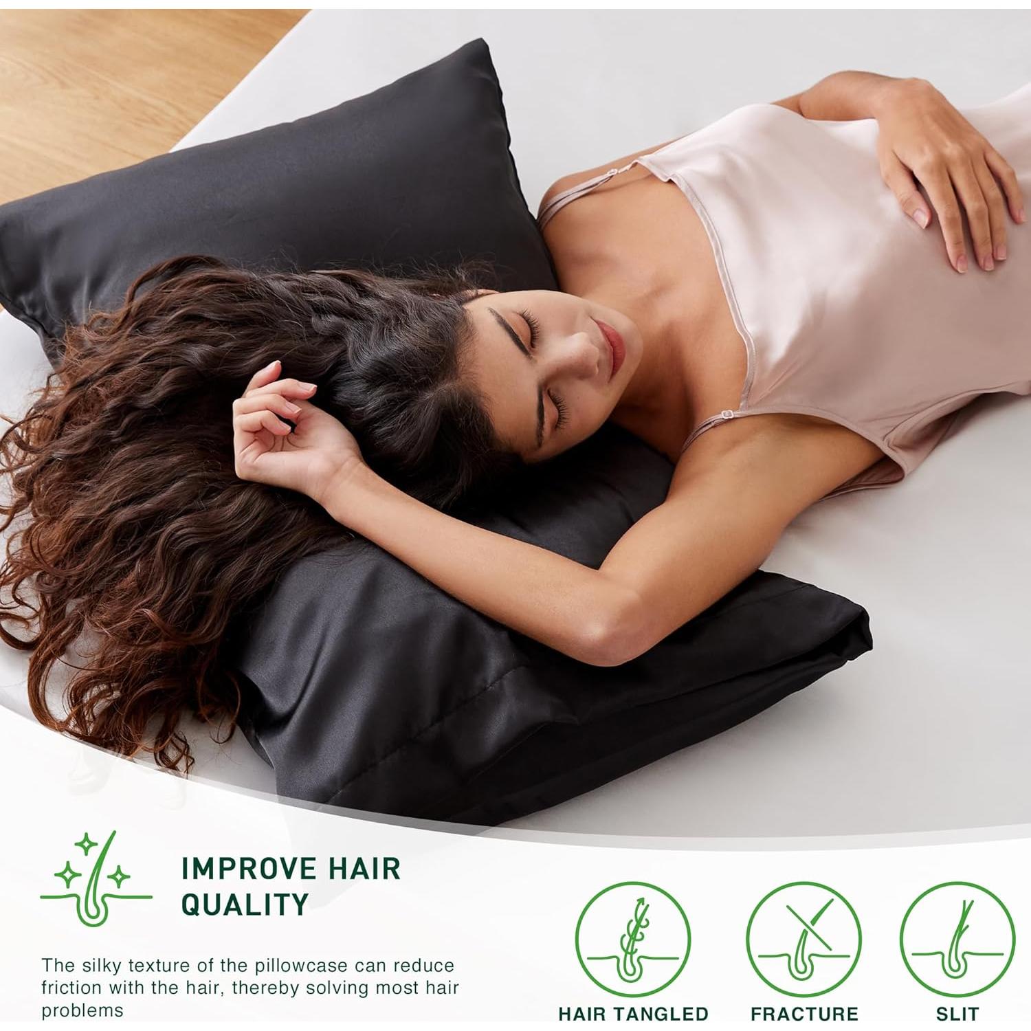 Juego de 2 Fundas de Almohada de Satén Love's Cabin Queen Negro