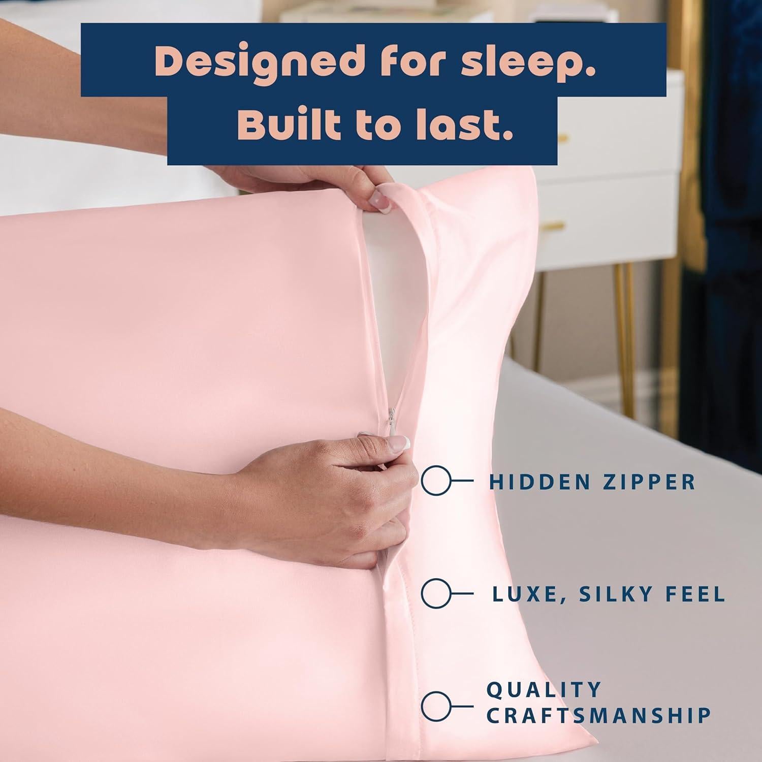 Funda de Almohada de Satén Rosa Blissford - Juego de 2