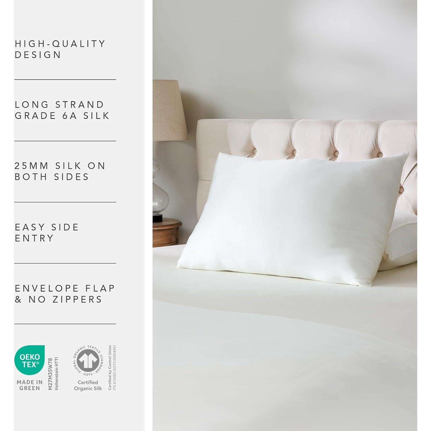 Funda de Almohada de Seda Orgánica Fishers Finery 25mm - 2PK