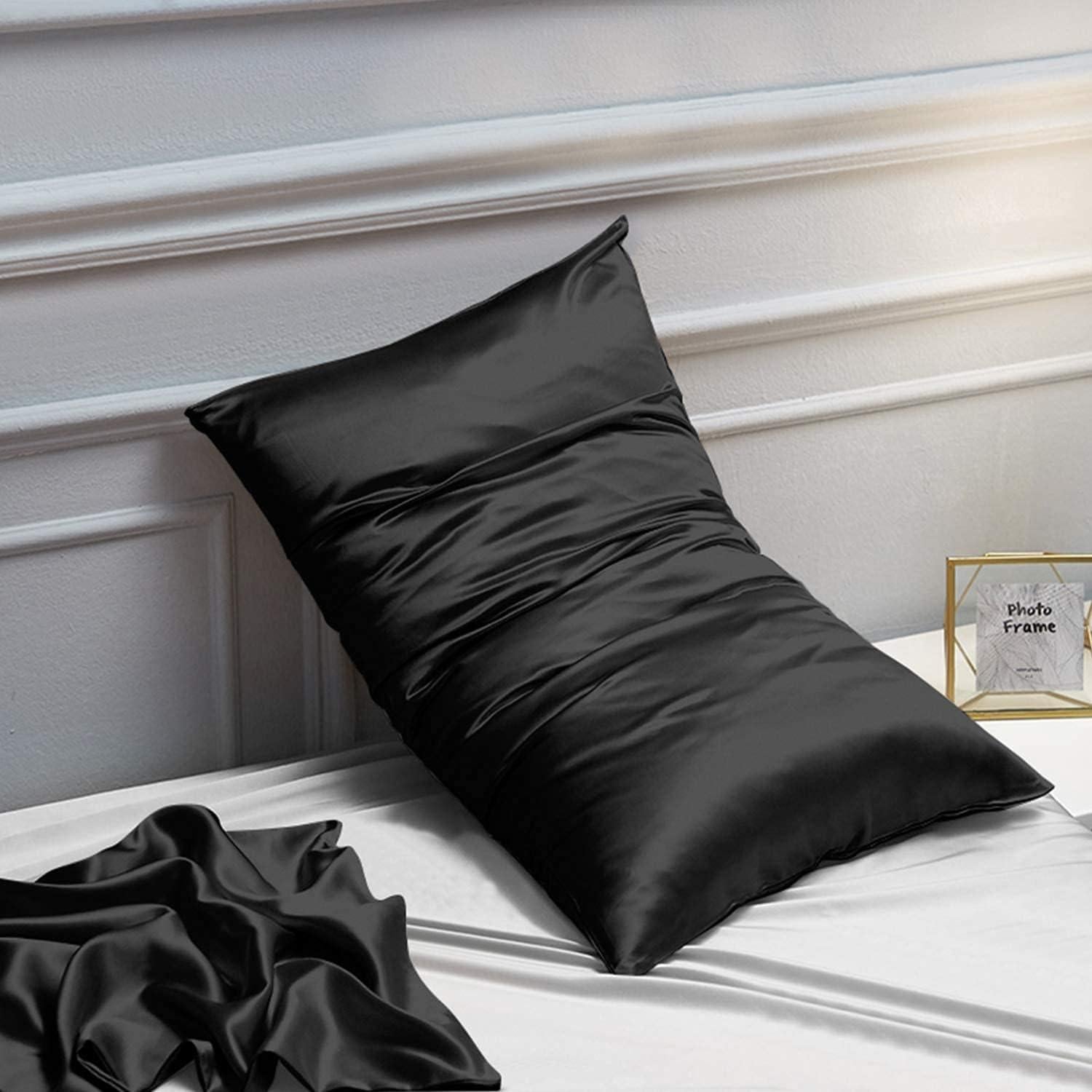Fundas de Almohada de Satén NTBAY 2 Piezas 20x66 cm Negro