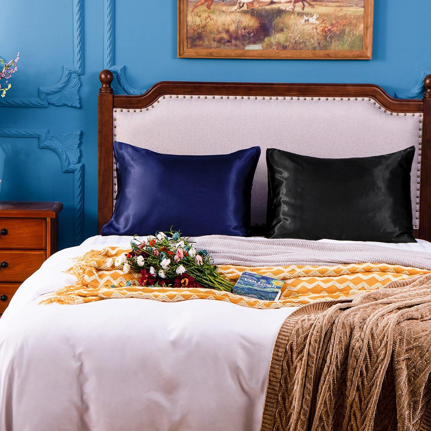 Fundas de Almohada de Satén NTBAY 2 Piezas 20x66 cm Negro