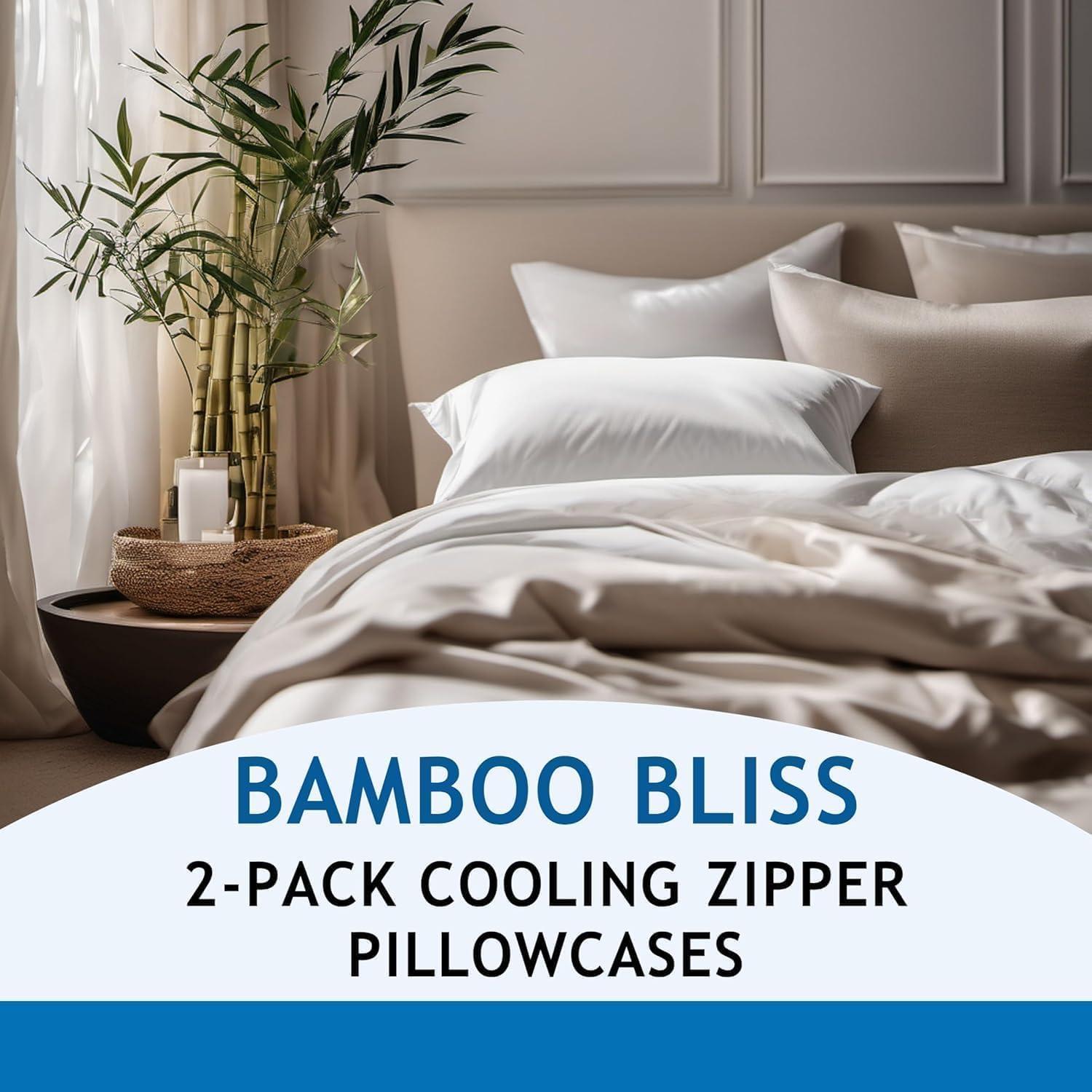 Fundas de Almohada Refrigerantes Vegan Silk - 100% Viscosa de Bambú - Juego de 2 Estándar 66x51 cm