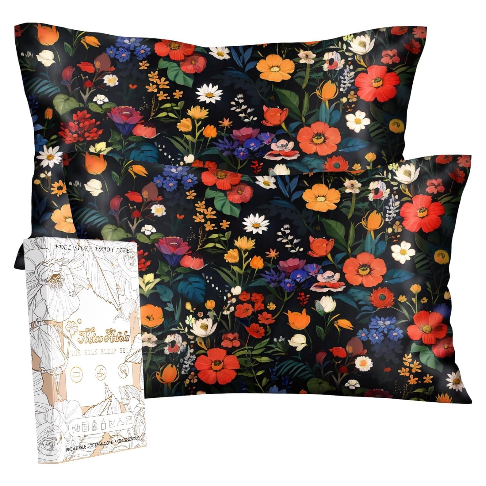 Juego de 2 Fundas de Almohada de Seda Miss Adola 20x66 cm Floral