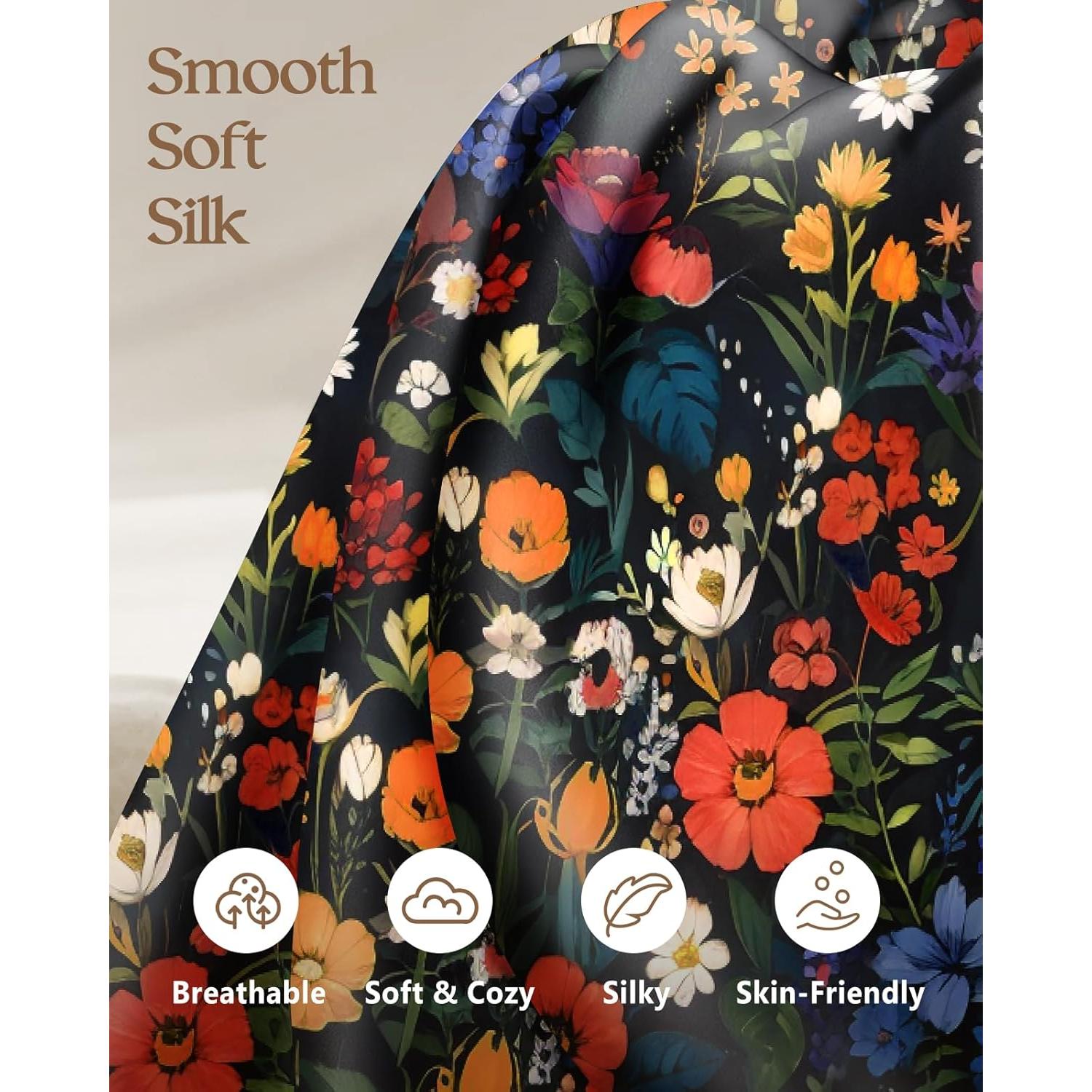 Juego de 2 Fundas de Almohada de Seda Miss Adola 20x66 cm Floral