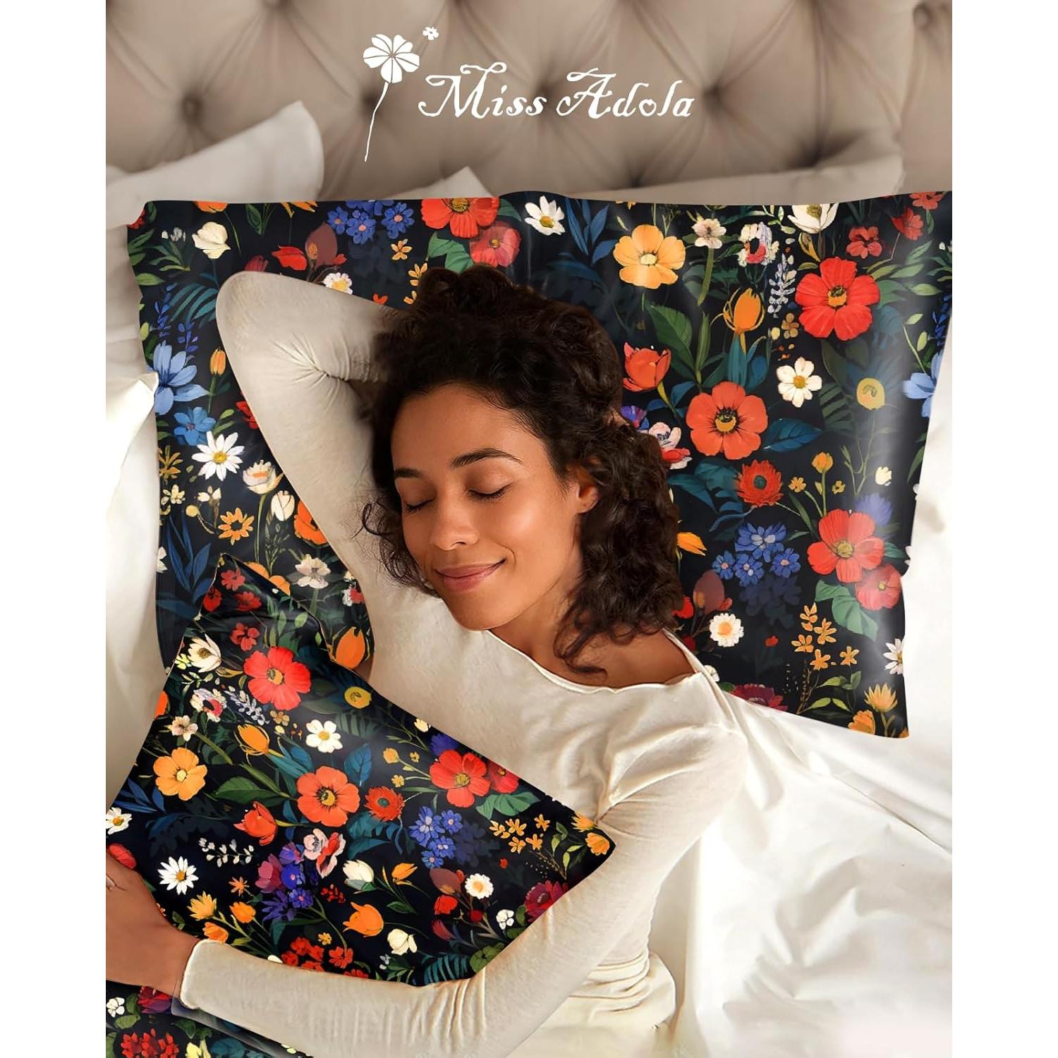 Juego de 2 Fundas de Almohada de Seda Miss Adola 20x66 cm Floral