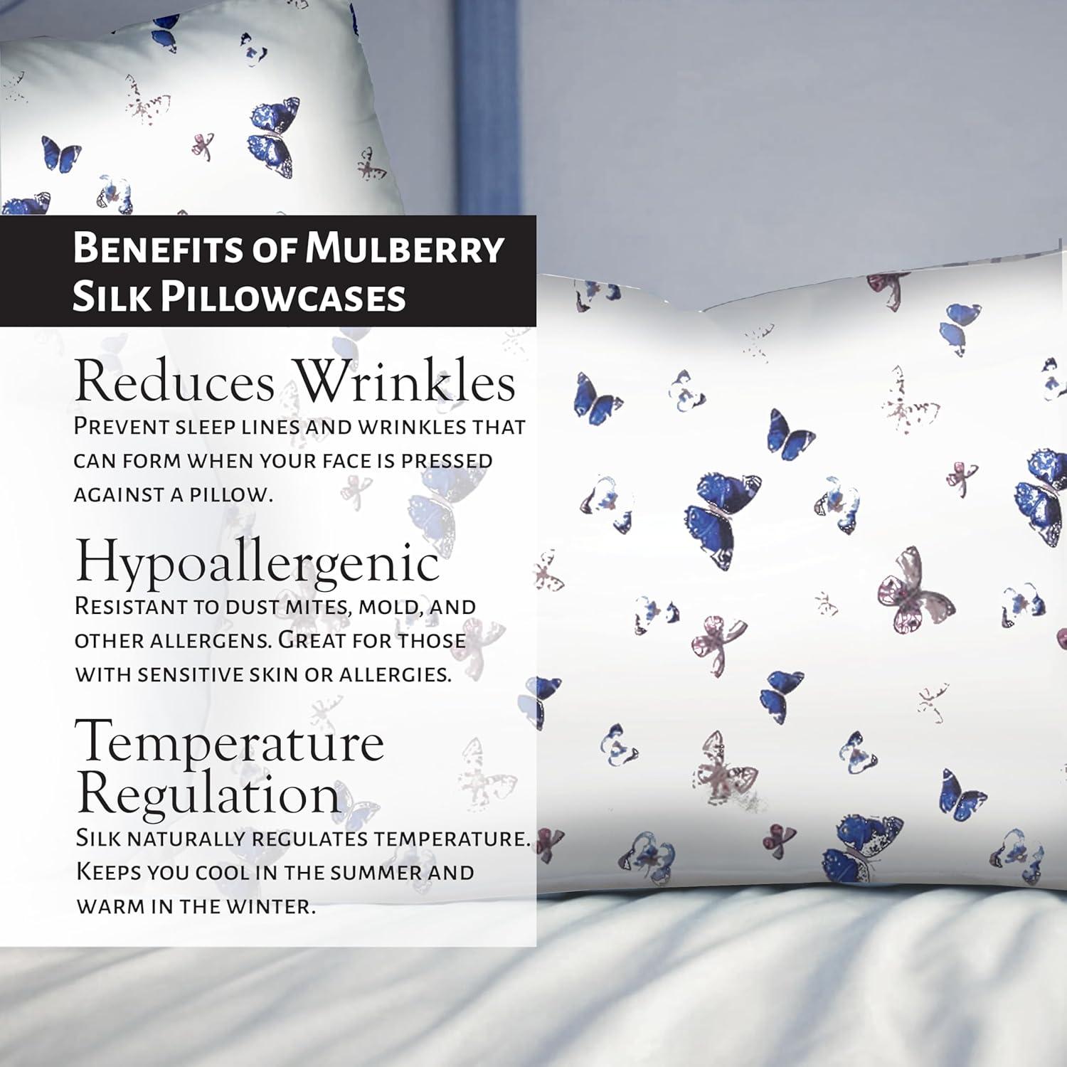 Juego de Fundas de Almohada de Seda de Morera Queen - Mariposas