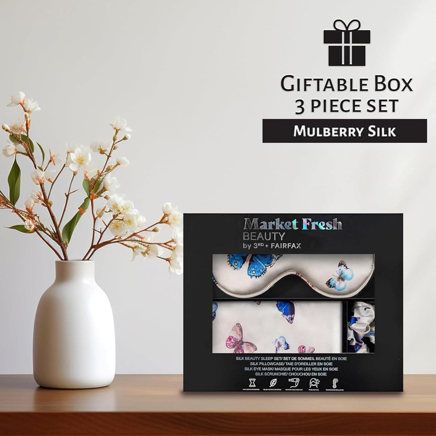 Juego de Fundas de Almohada de Seda de Morera Queen - Mariposas