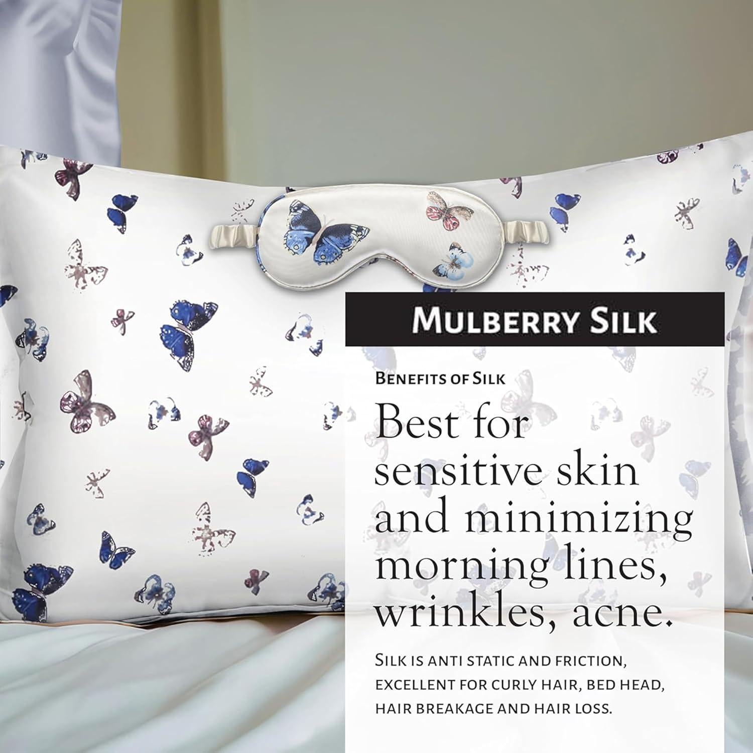 Juego de Fundas de Almohada de Seda de Morera Queen - Mariposas