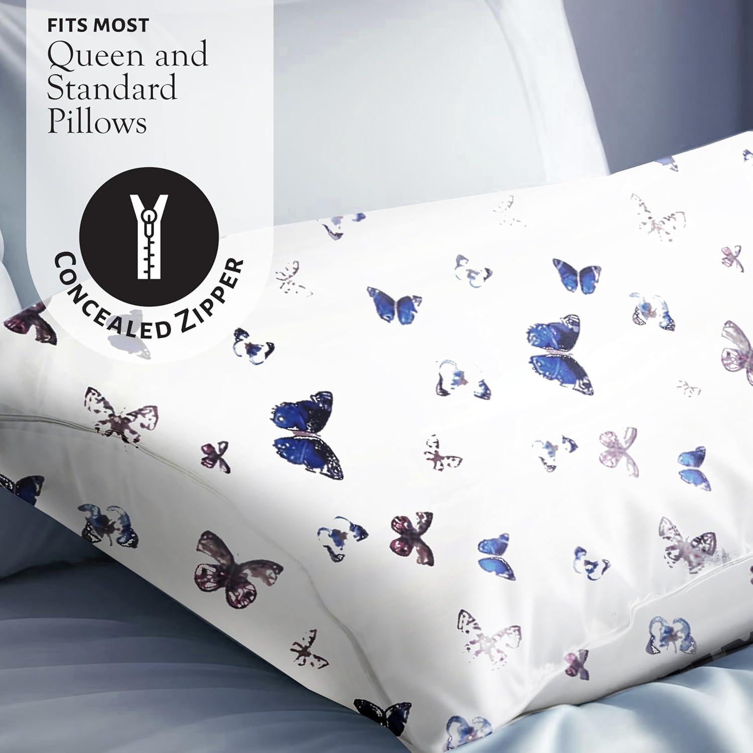 Juego de Fundas de Almohada de Seda de Morera Queen - Mariposas