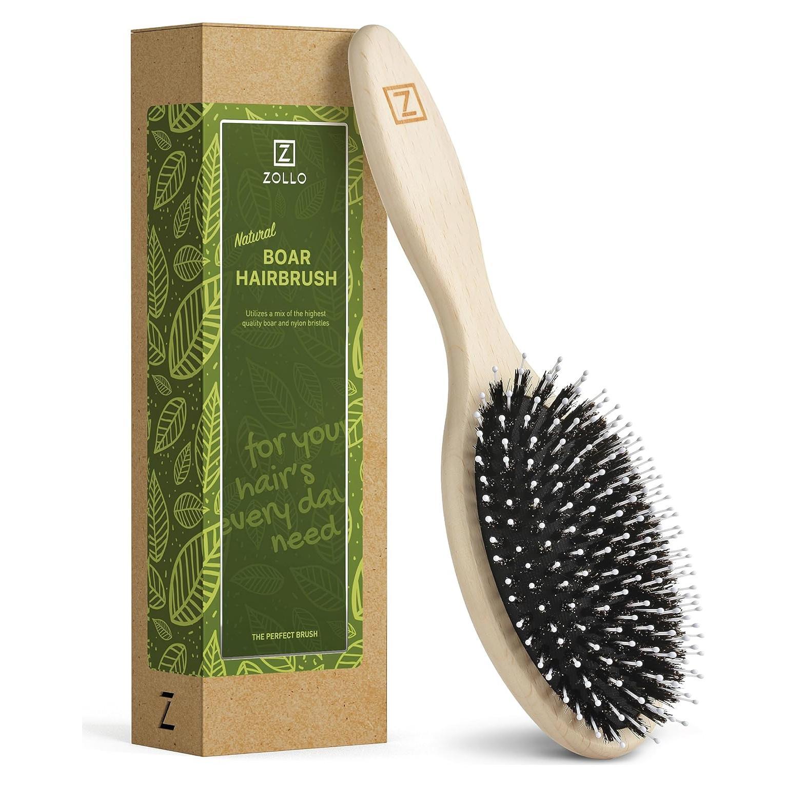 Cepillo Desenredante Ovalado Zollo con Cerdas de Jabalí Natural