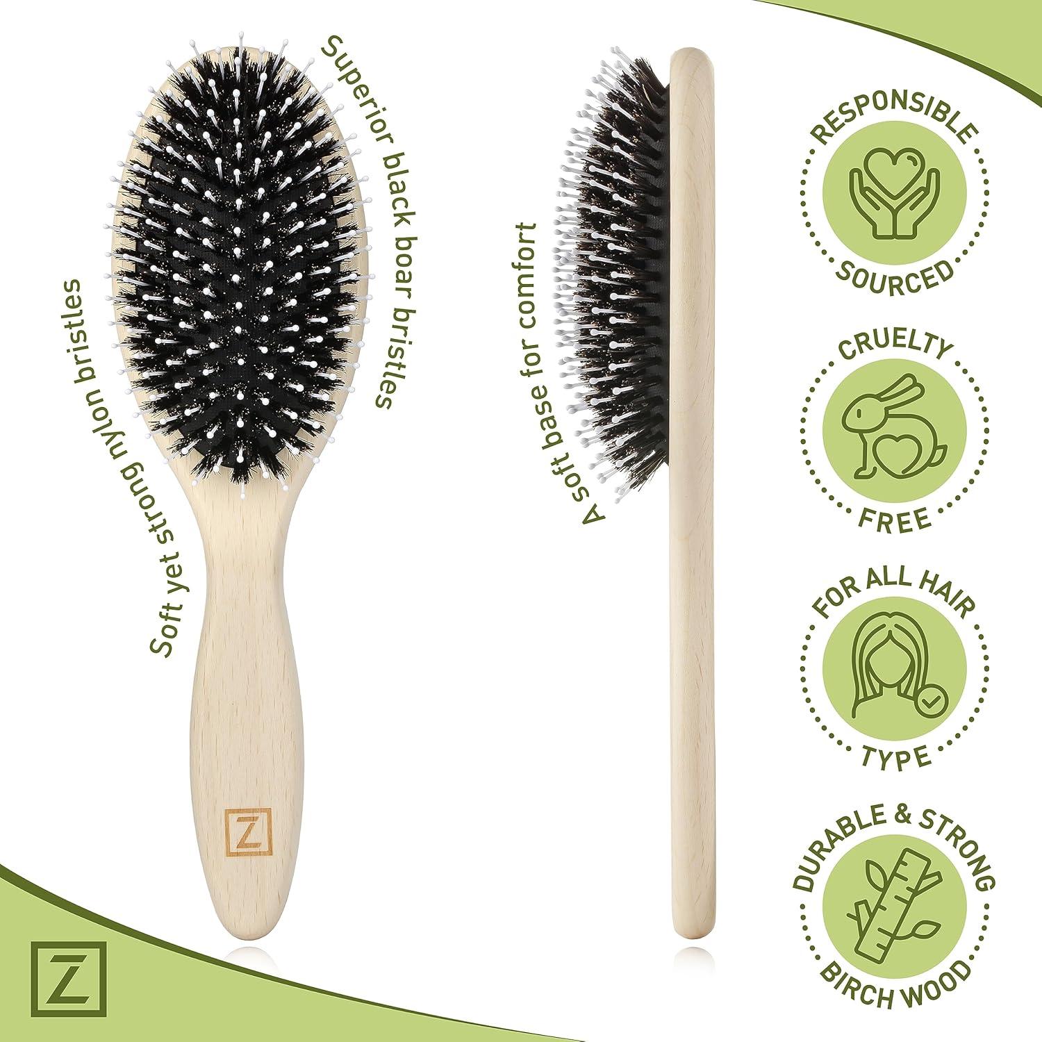 Cepillo Desenredante Ovalado Zollo con Cerdas de Jabalí Natural