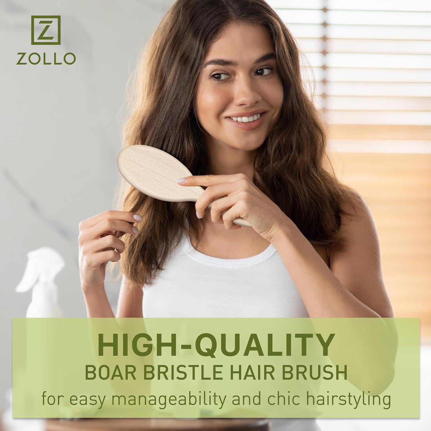 Cepillo Desenredante Ovalado Zollo con Cerdas de Jabalí Natural