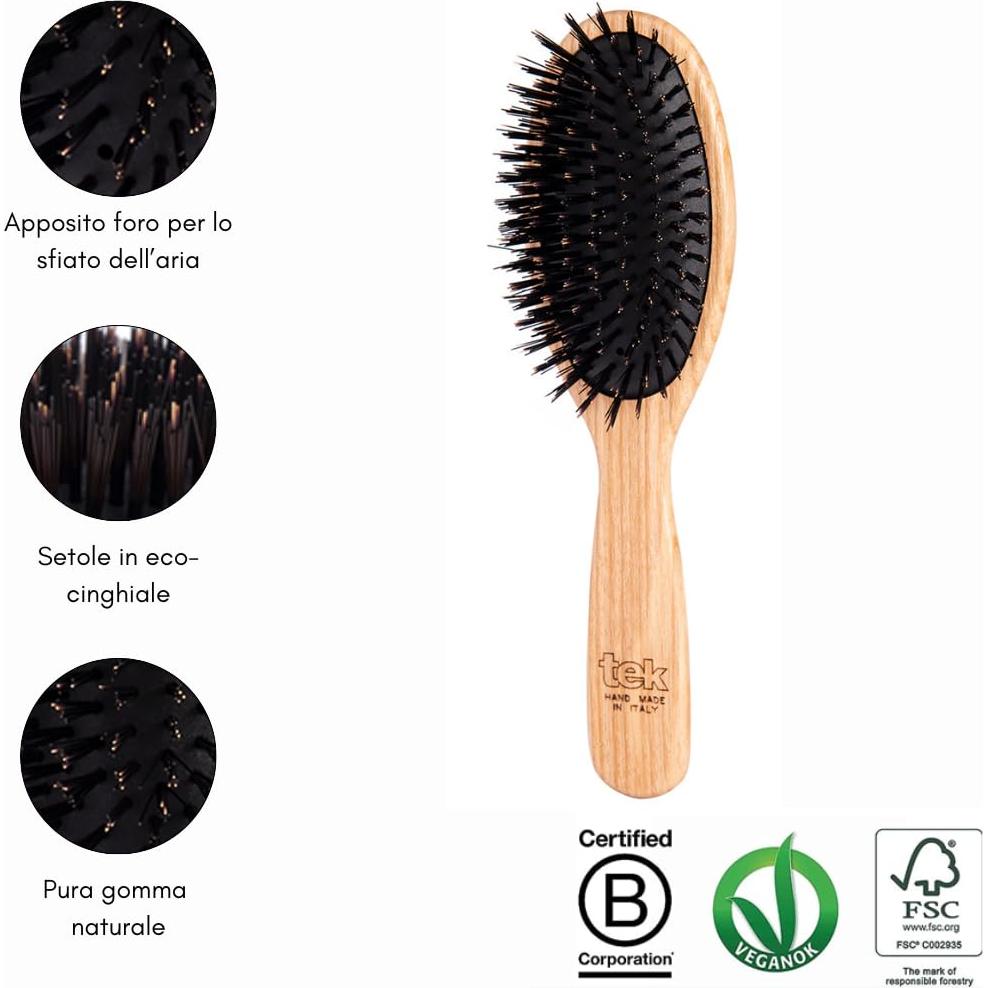 Cepillo Ovalado Grande TEK de Madera Ecológica 22x6 cm