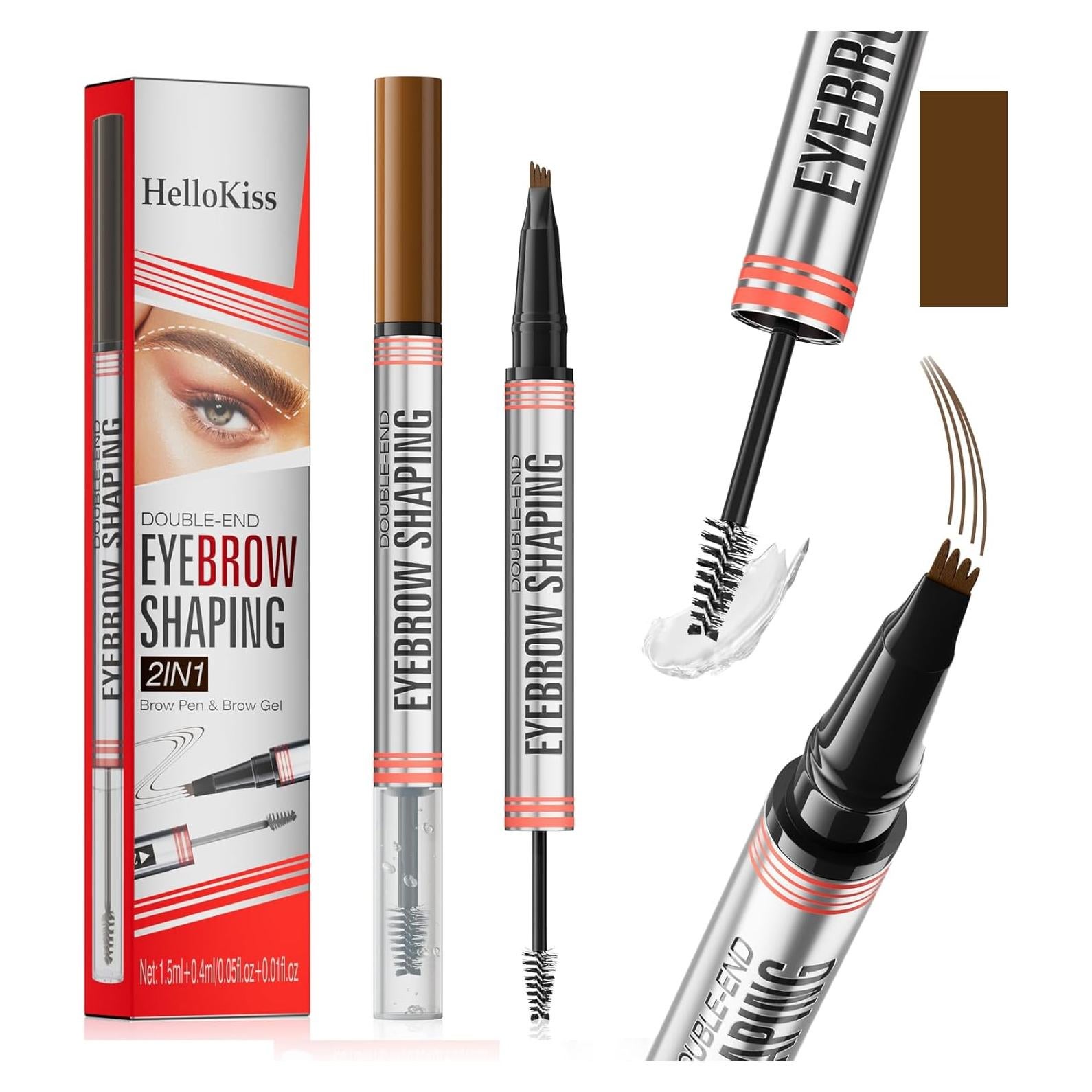 Lápiz de Cejas 2 en 1 Hilibrand Marrón Oscuro - Punta Cuádruple