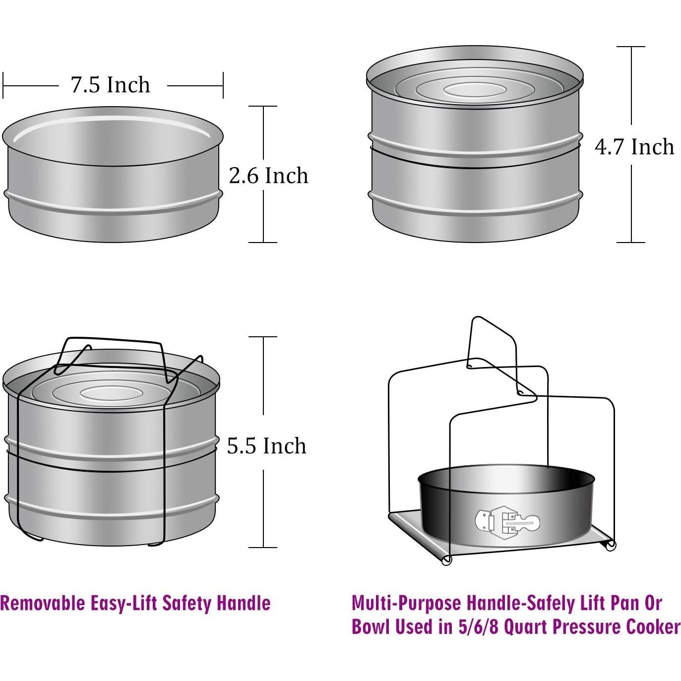 Bandejas de Vapor Apilables Aozita para Olla de Presión 8 Qt