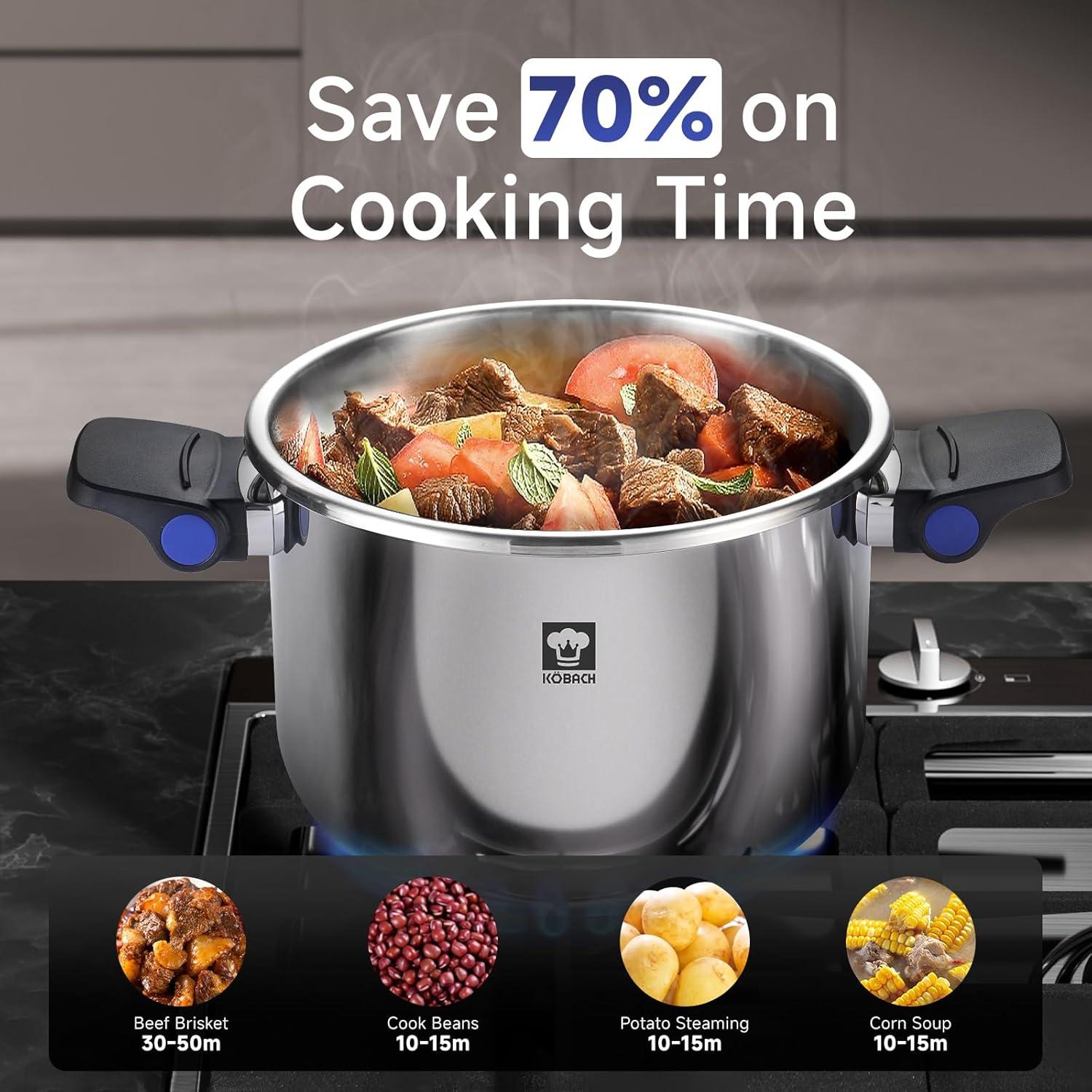 Olla de presión KOBACH 8QT acero inoxidable con seguridad