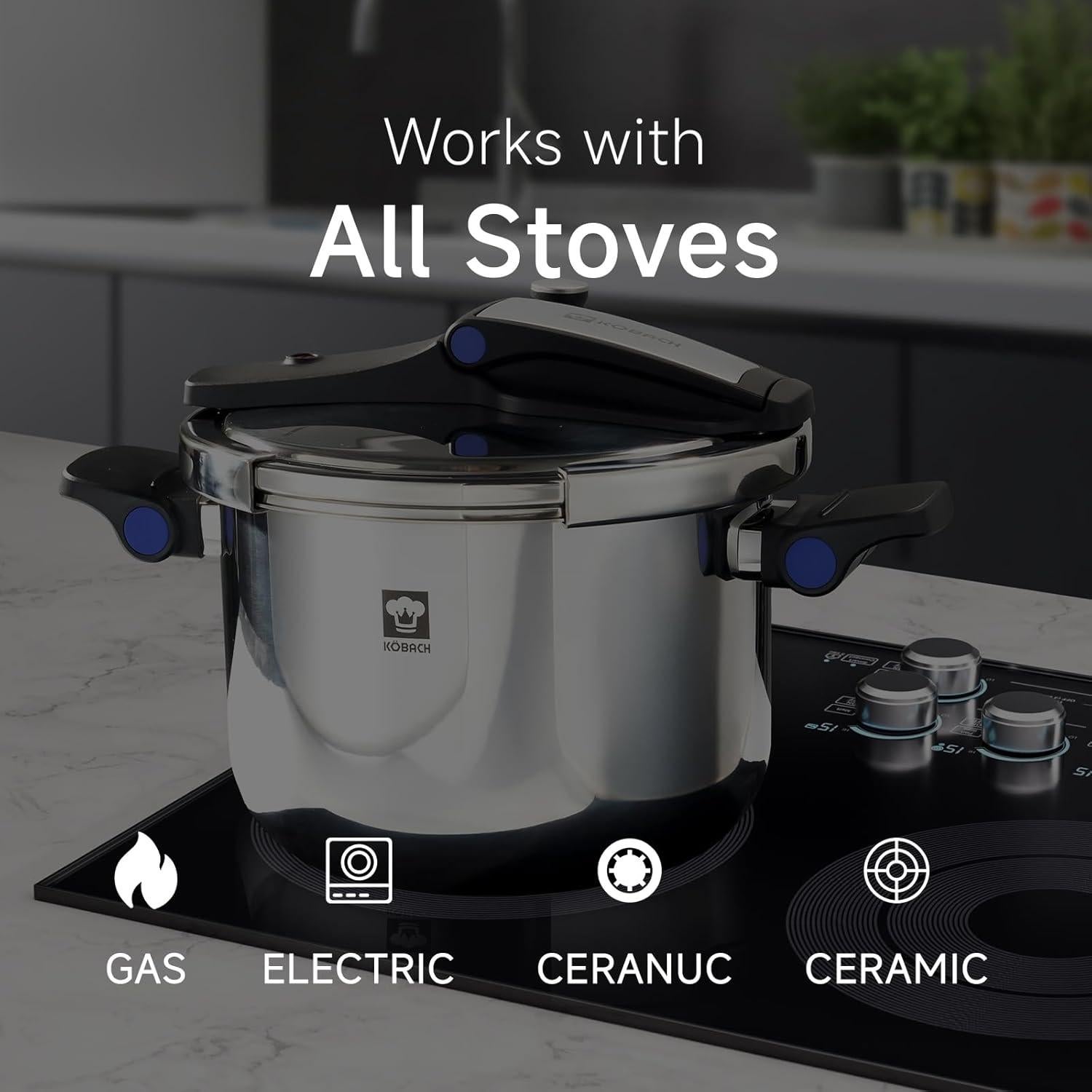 Olla de presión KOBACH 8QT acero inoxidable con seguridad