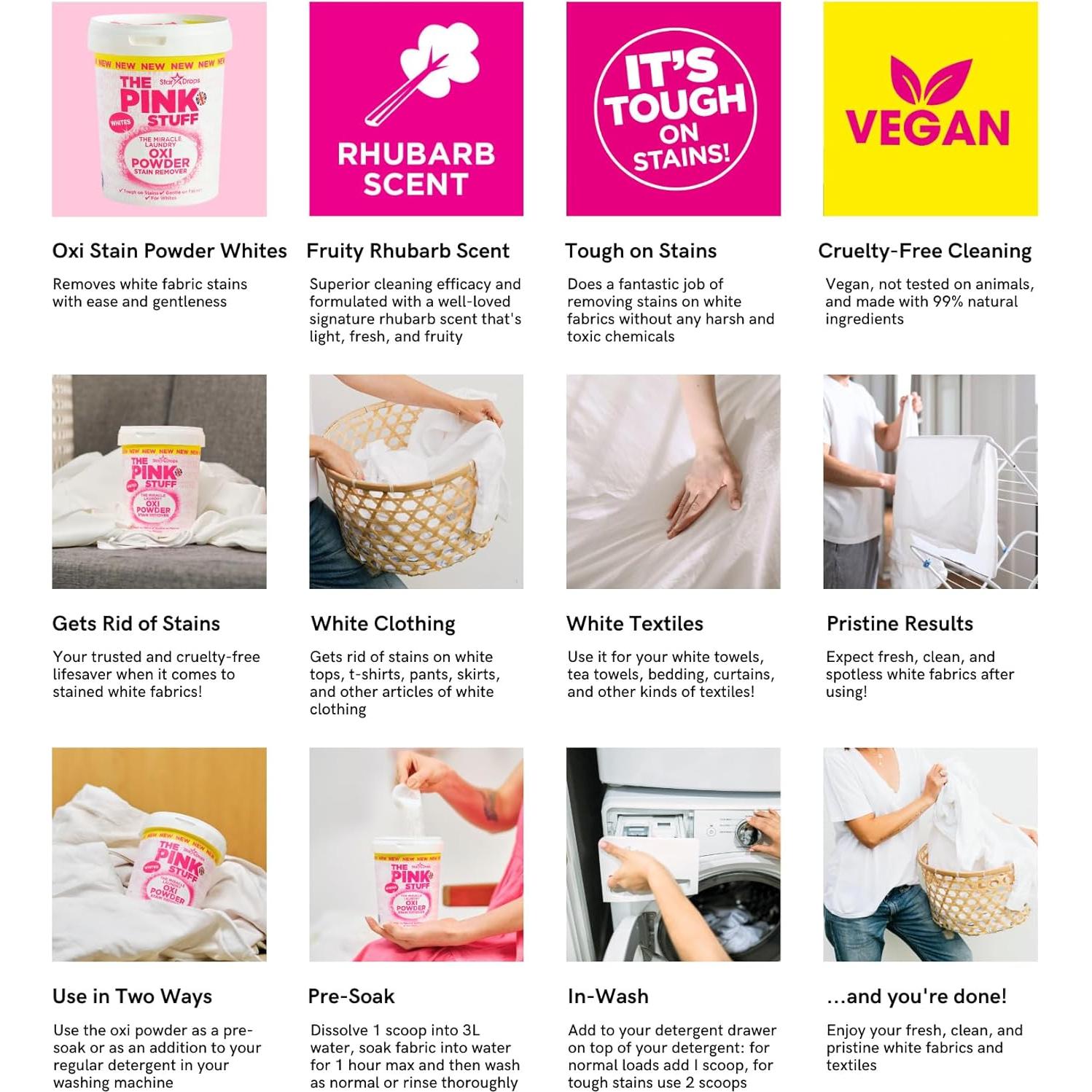 Polvo Oxi Quitamanchas The Pink Stuff 1 kg para Ropa Blancos