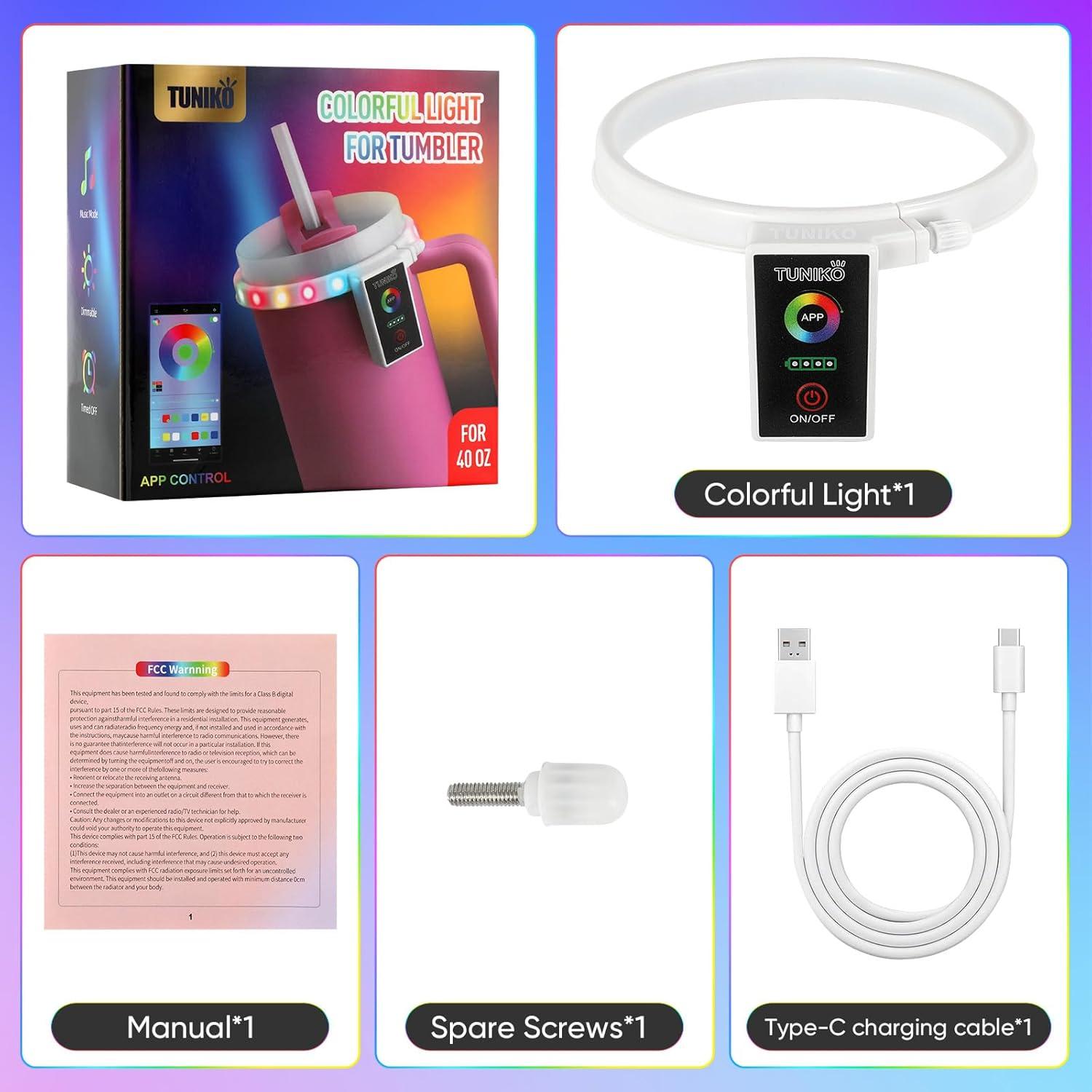 Luces LED decorativas TUNIKO para taza Stanley 40oz, control APP