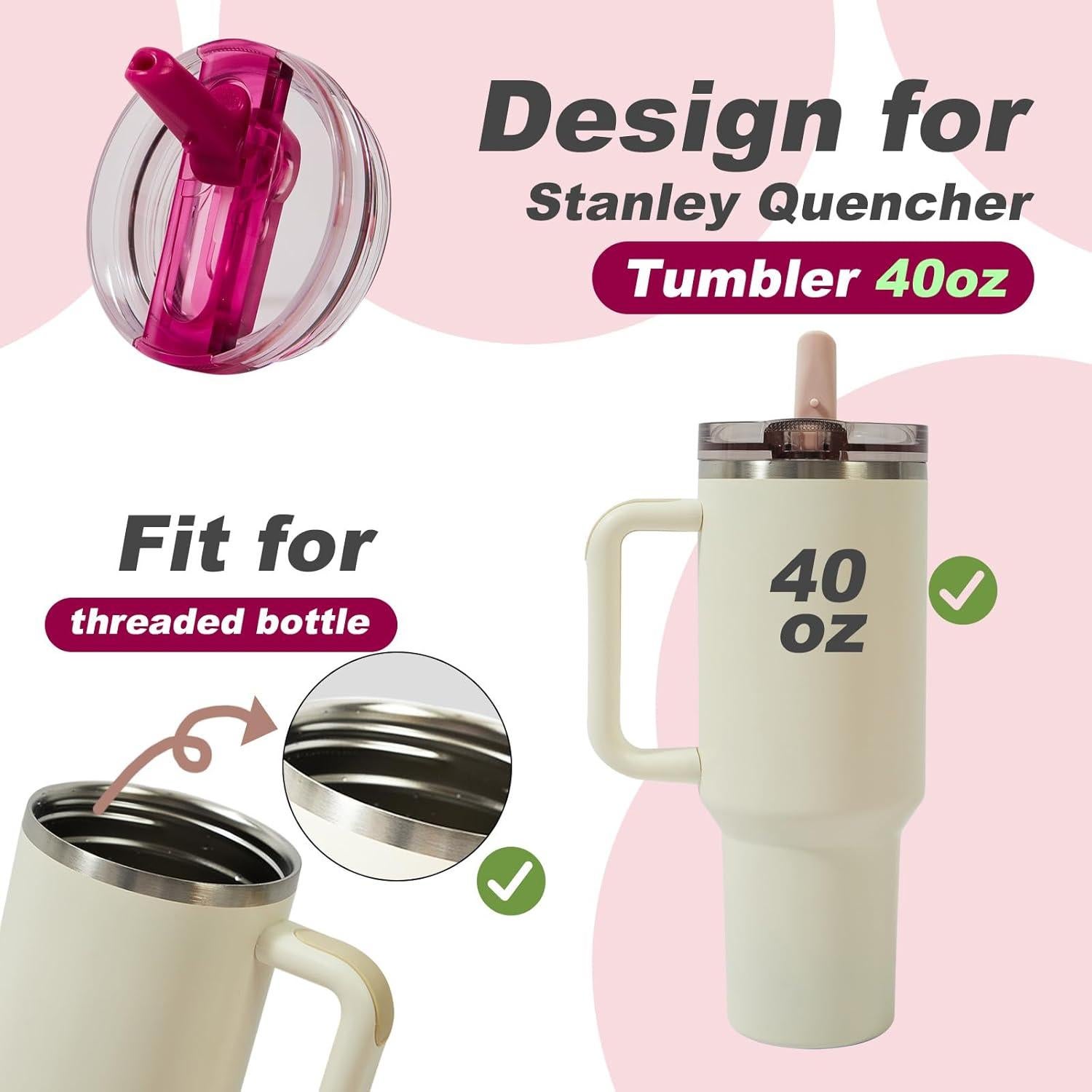 Paquete de 2 tapas de popote EAZINUJKY para Stanley 40oz