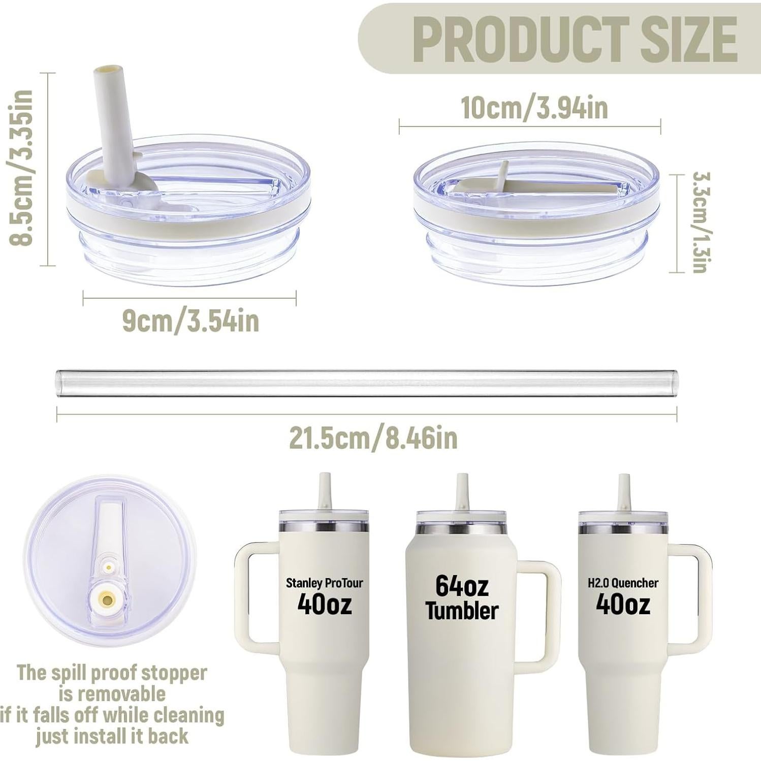 Tapa de Popote THOVY para Vaso Stanley 40 oz - A Prueba de Fugas - Paquete de 2