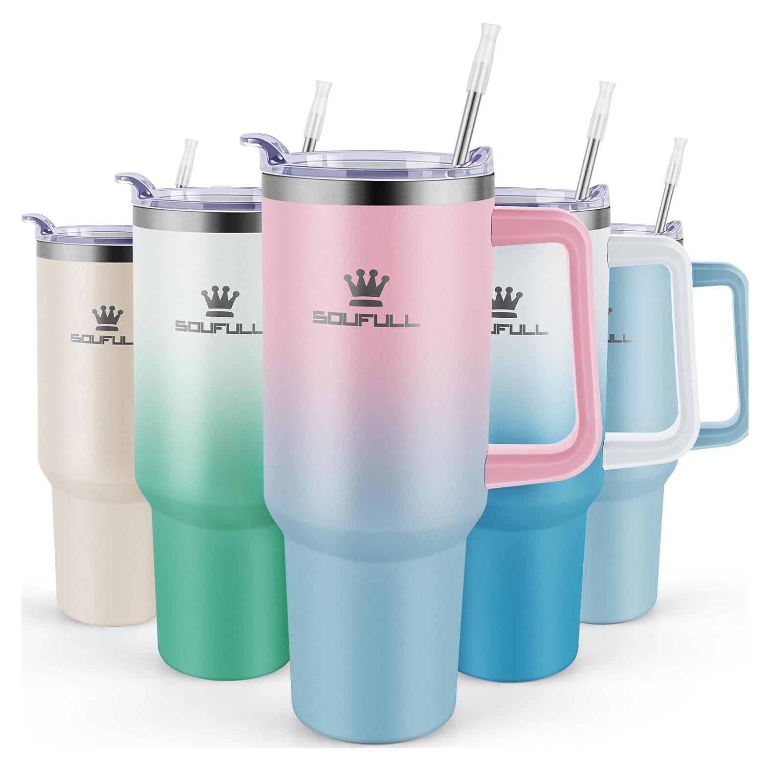 Taza de 40 oz Soufull con tapa a prueba de fugas y sorbete