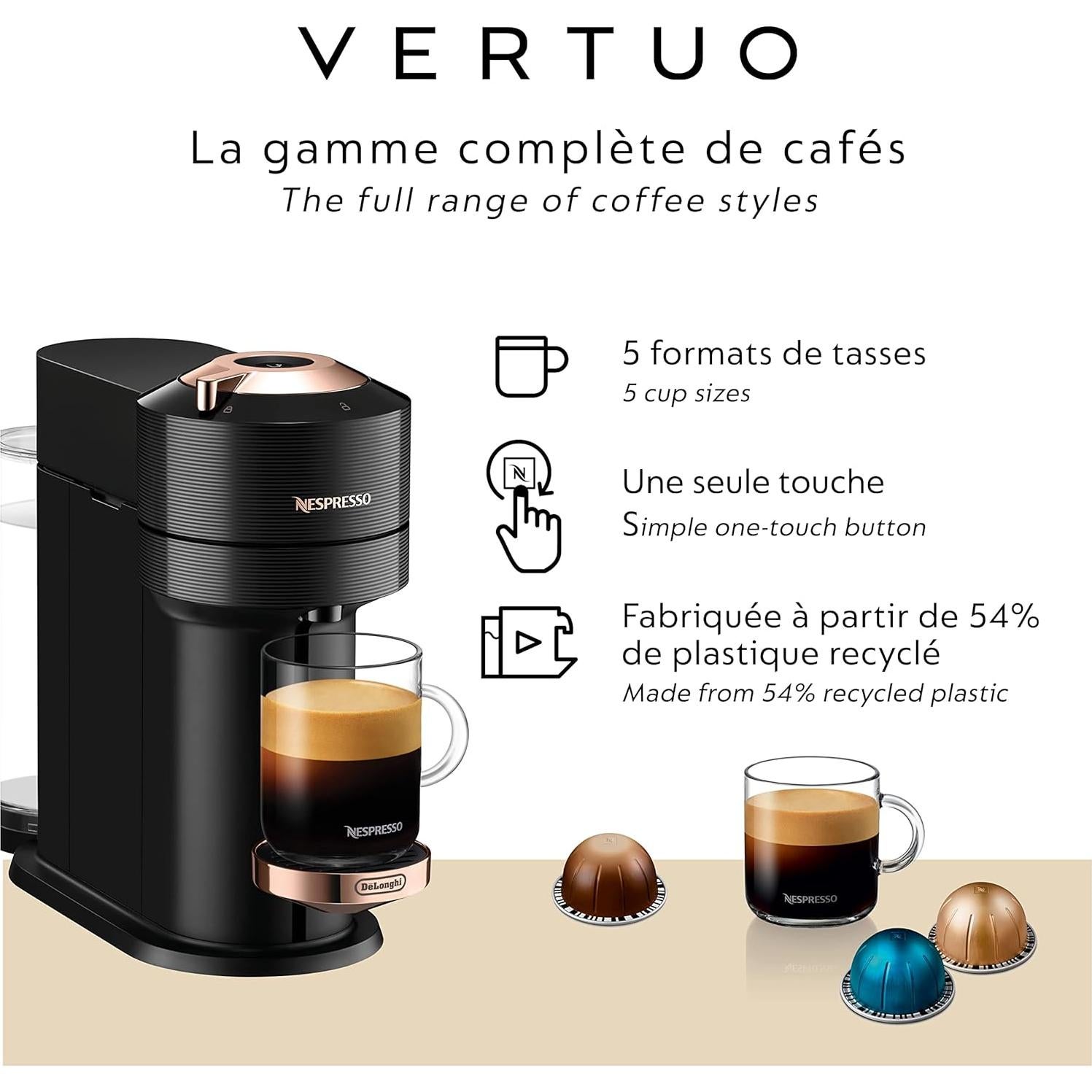 Máquina de Café Nespresso Vertuo Next De'Longhi Oro Rosa