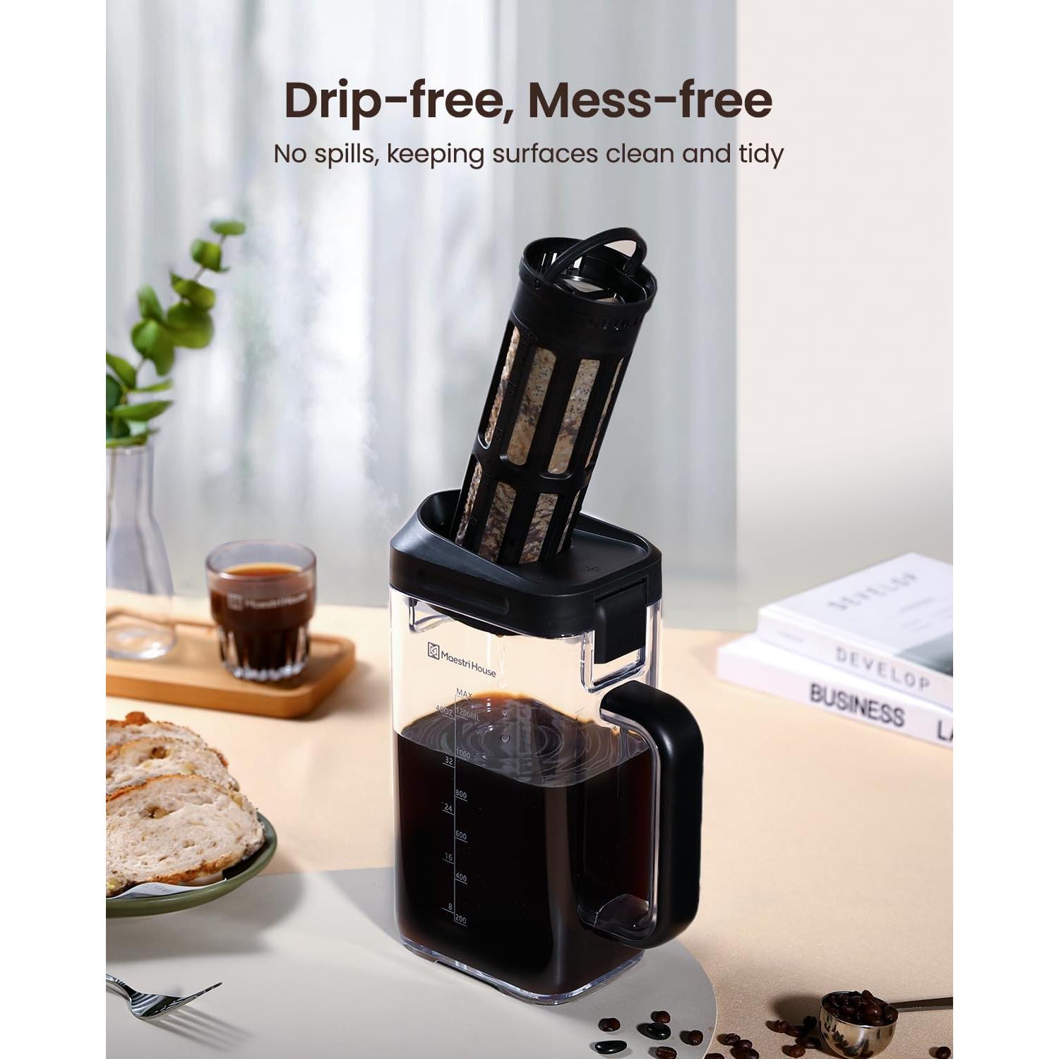 Cafetera Cold Brew Maestri House 40oz Negra con Filtro Reutilizable