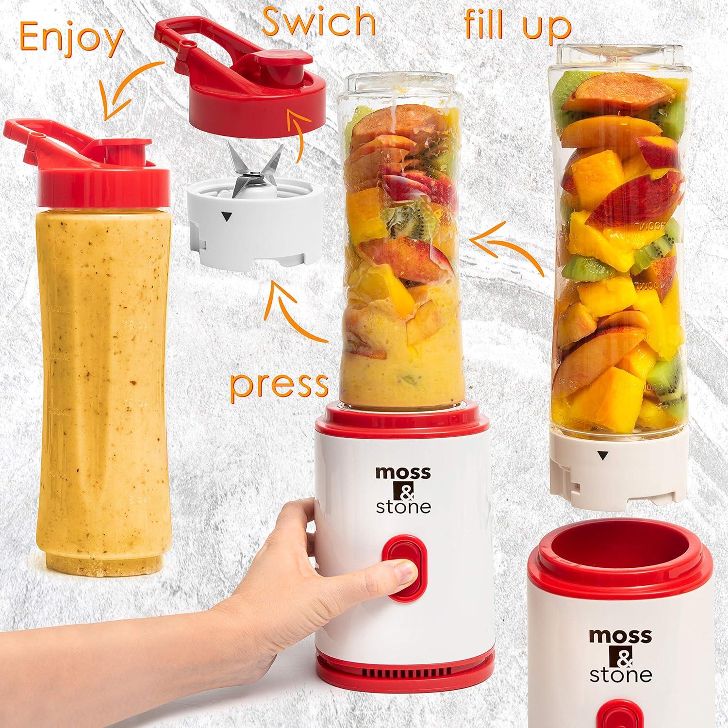 Licuadora Personal Moss & Stone 20 oz Blanca y Roja 250W