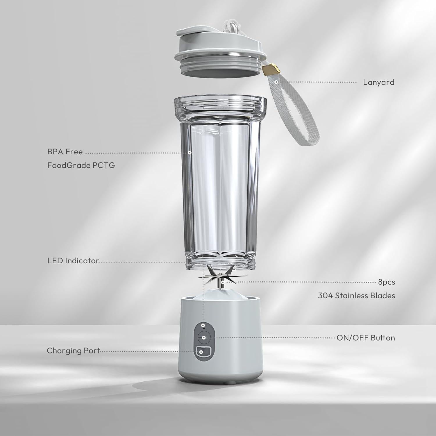 Licuadora Portátil Genérico 500 ml, Apagado Automático, 18,000 rpm