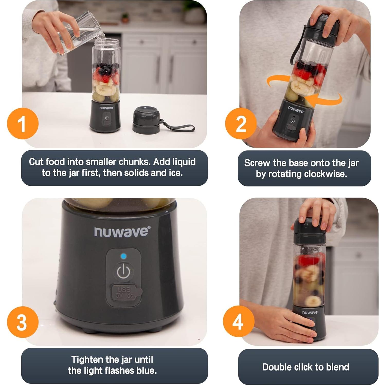 Licuadora Portátil Nuwave 532ml USB-C 6 Cuchillas Tritura Hielo
